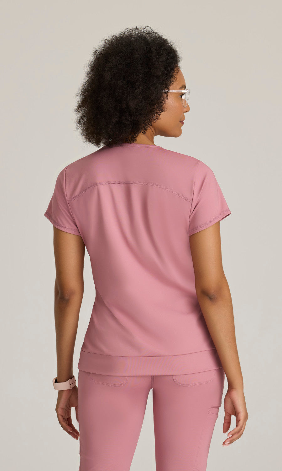 Grey's Anatomy Knits GRST250 Motivate Knit Scrub Top Canyon Pink