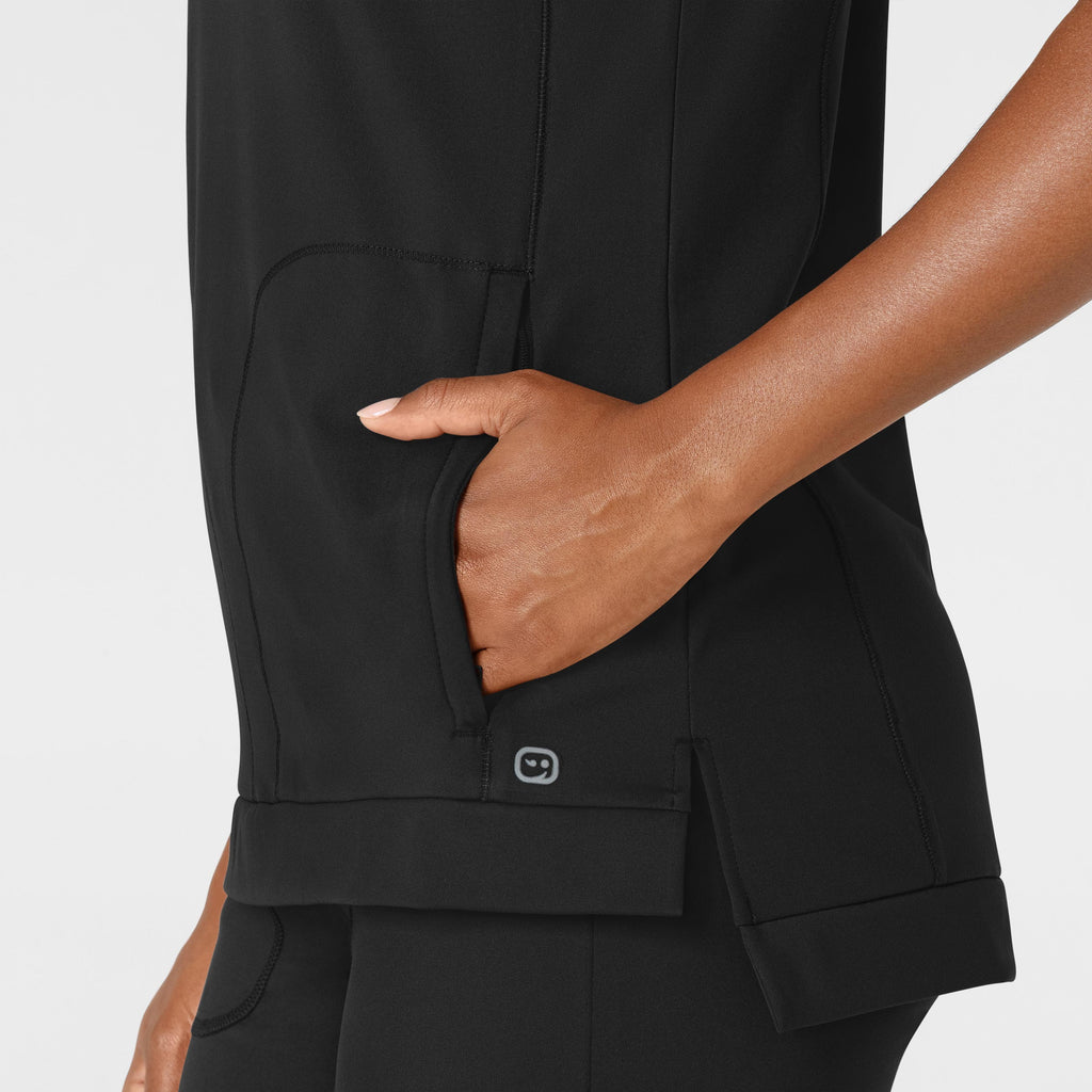RENEW 6359 Knit Flex-n-Reach Crew Neck Scrub Top Black
