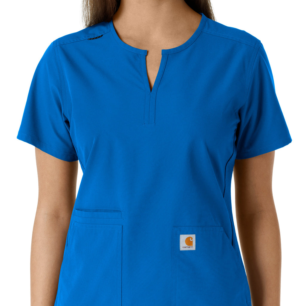 Force Essentials C12413 Notch Neck Tunic Knit Panel Scrub Top Royal