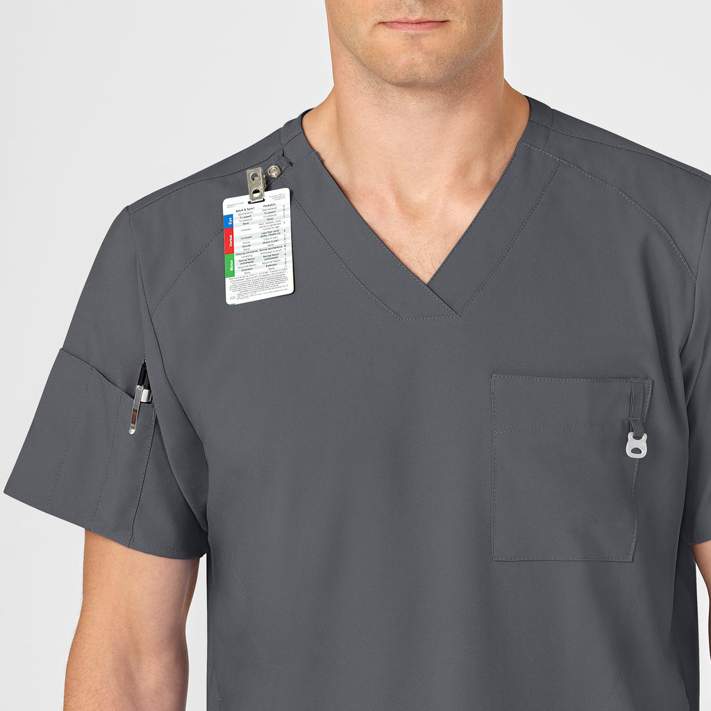W123 6355 Men's V-Neck Scrub Top Pewter