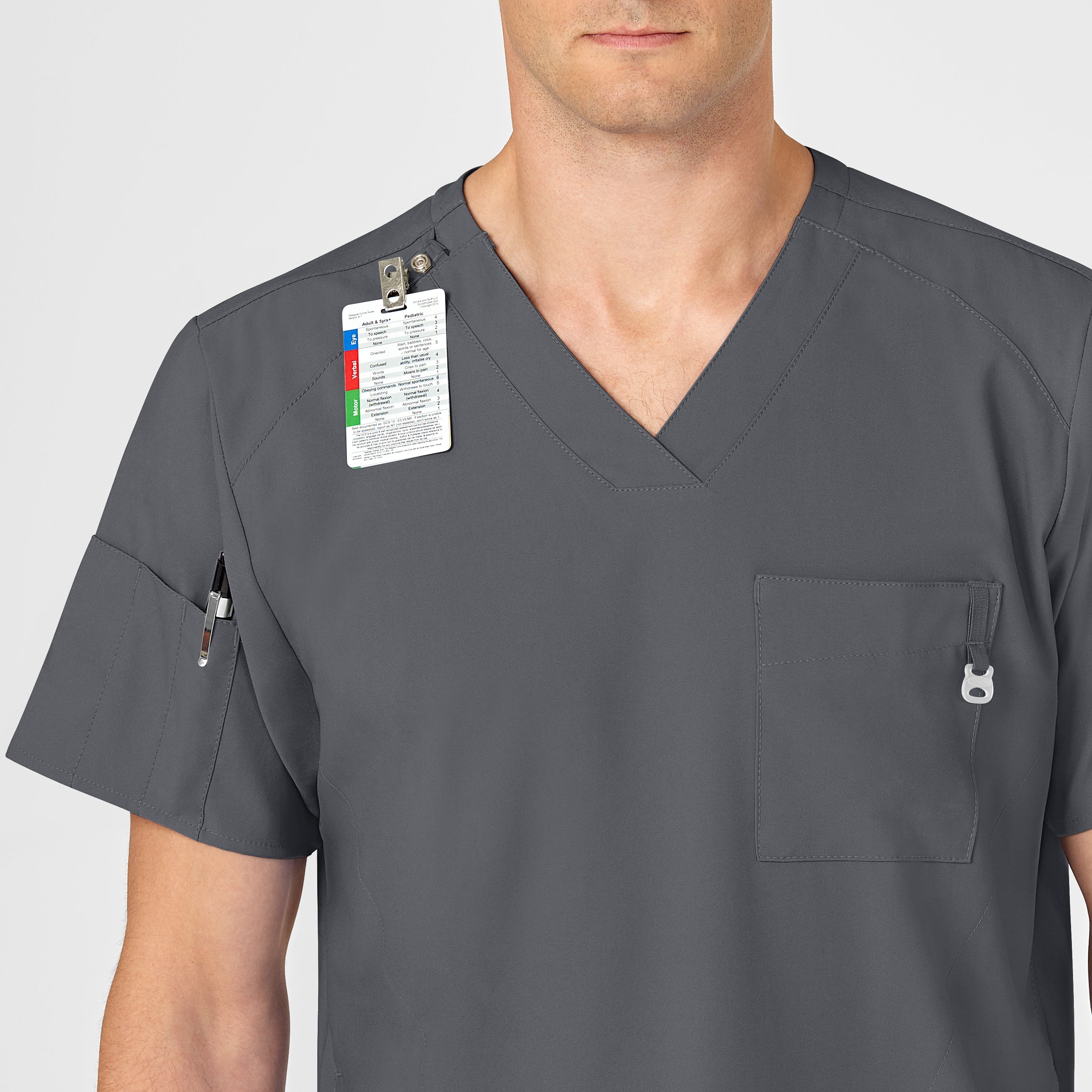 W123 6355 Men's V-Neck Scrub Top Pewter