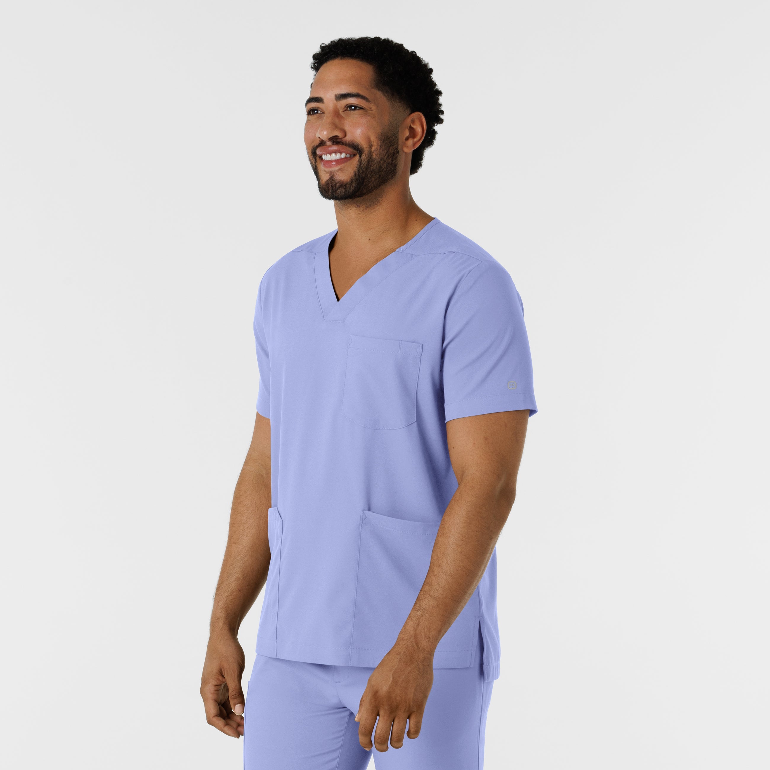 Boundless 6351 Men's Multi Pocket V-Neck Scrub Top Ceil Blue