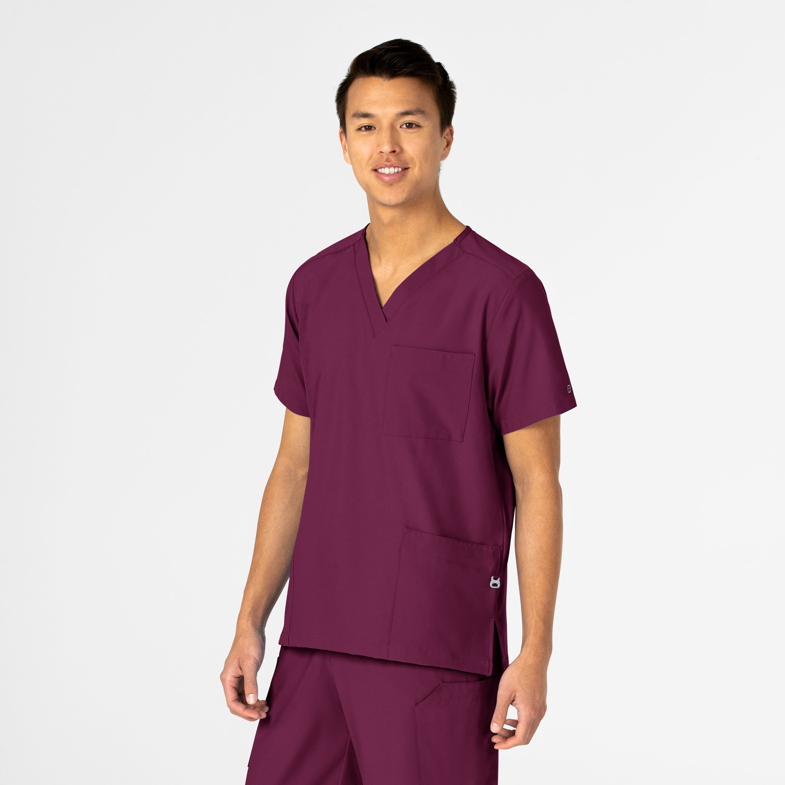 W123 6855 Unisex 4 Pocket Utility Scrub Top Wine