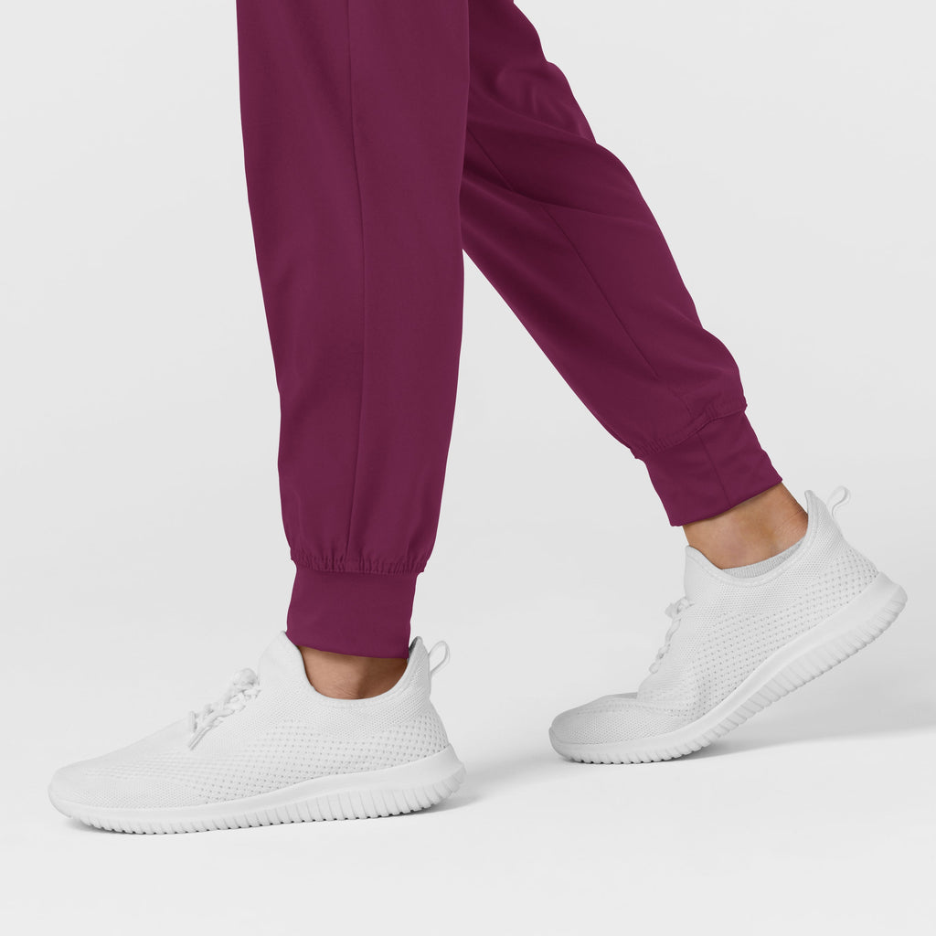 W123 5555 Comfort Waist Cargo Jogger Scrub Pants Wine