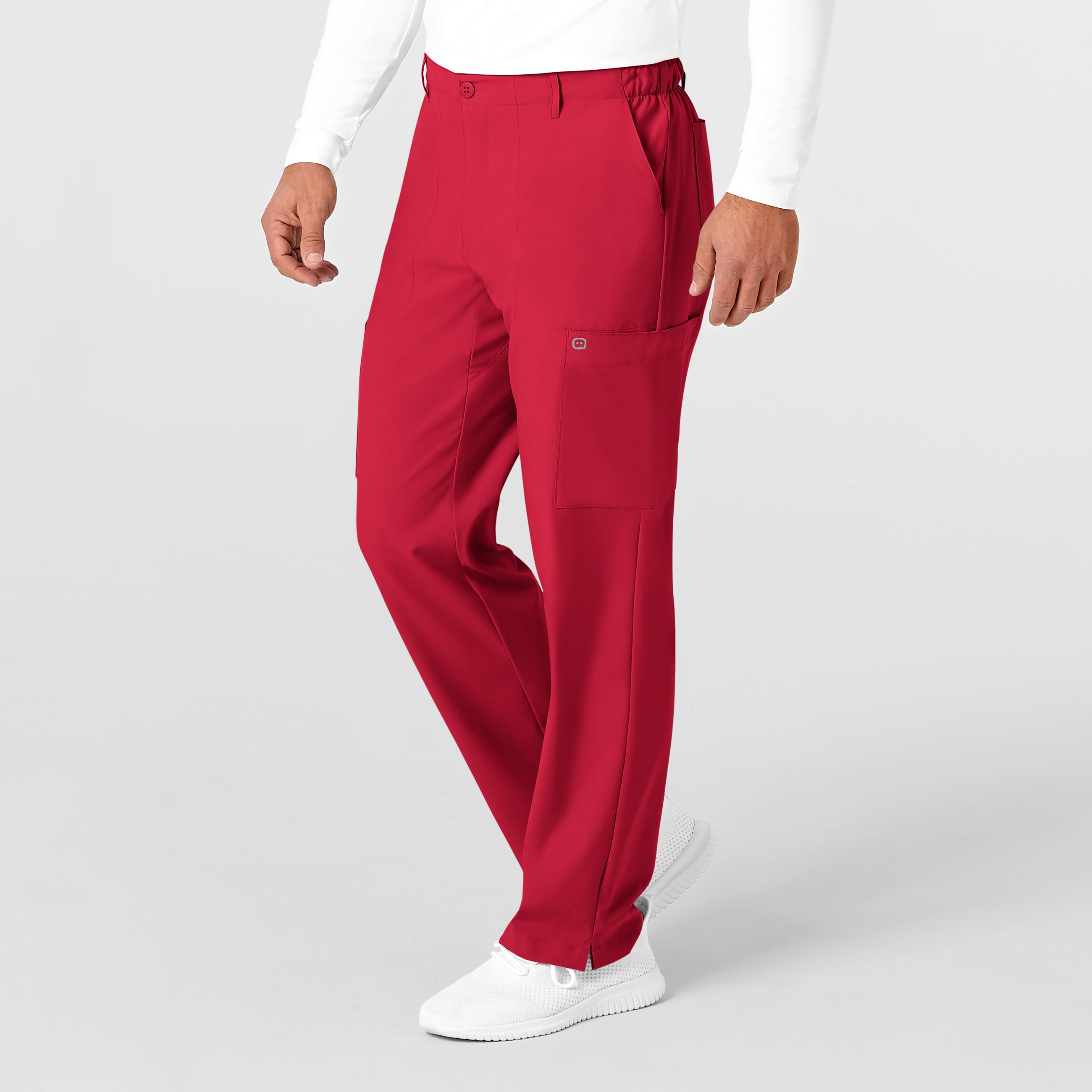 W123 5355 Men's Flat Front Cargo Scrub Pants Red