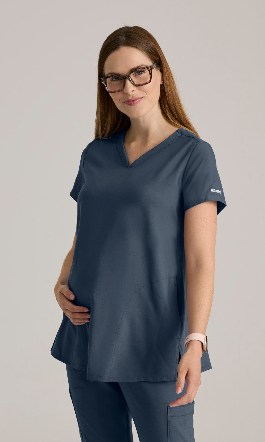 Grey's Anatomy Evolve GSST262 Promise Maternity Scrub Top Steel