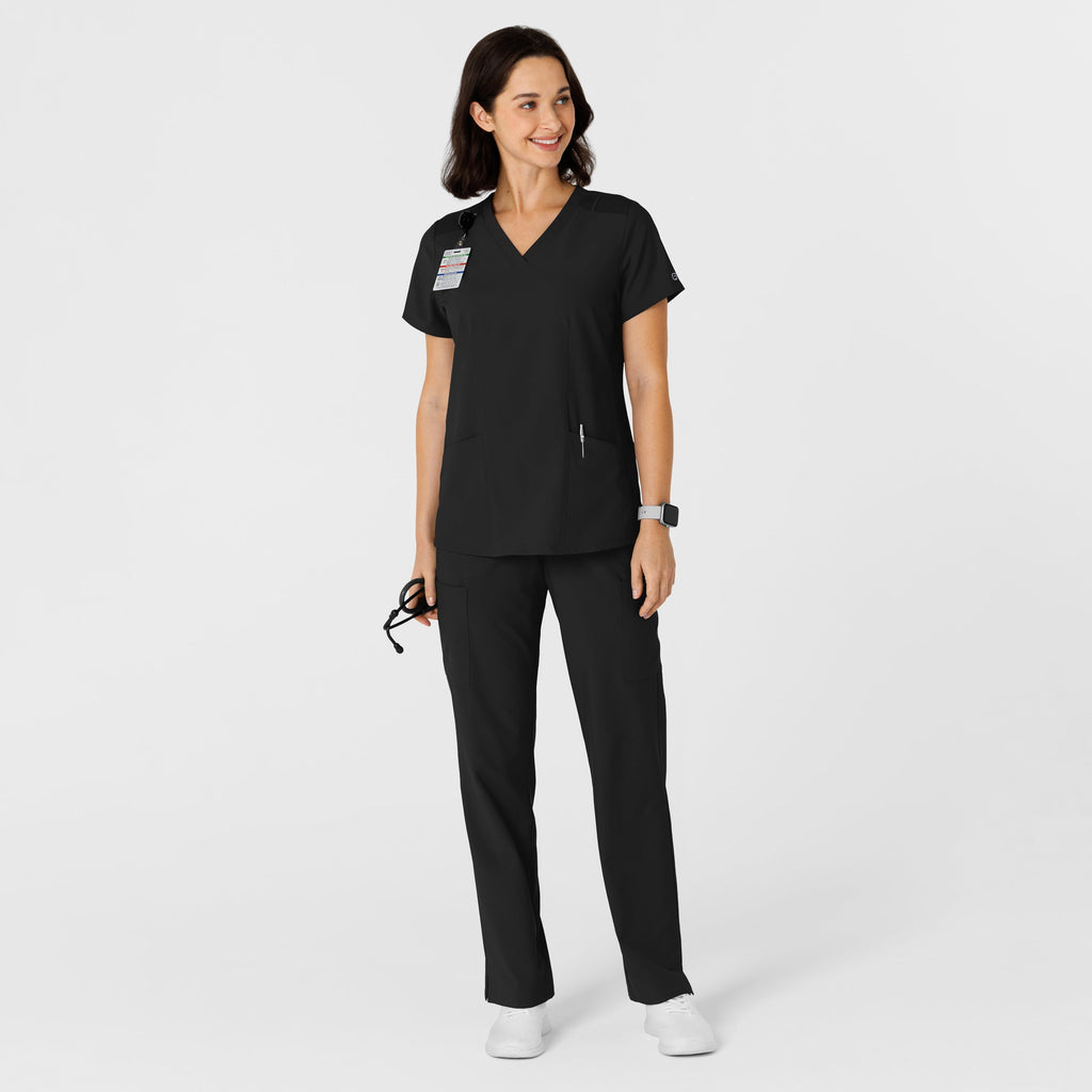 W123 6145 Flex-n-Reach Side Panel V-Neck Scrub Top Black