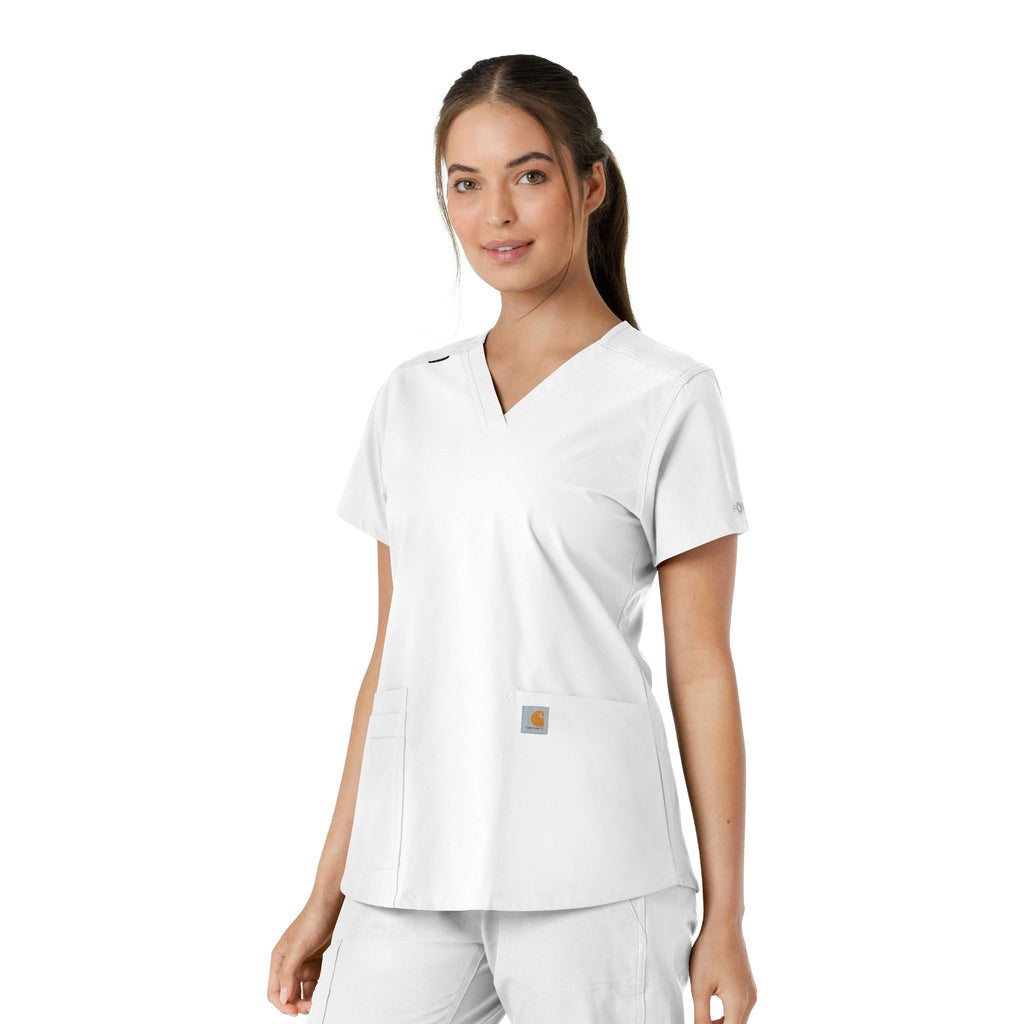 Force Essentials C12313 V-Neck Knit Panel Scrub Top White