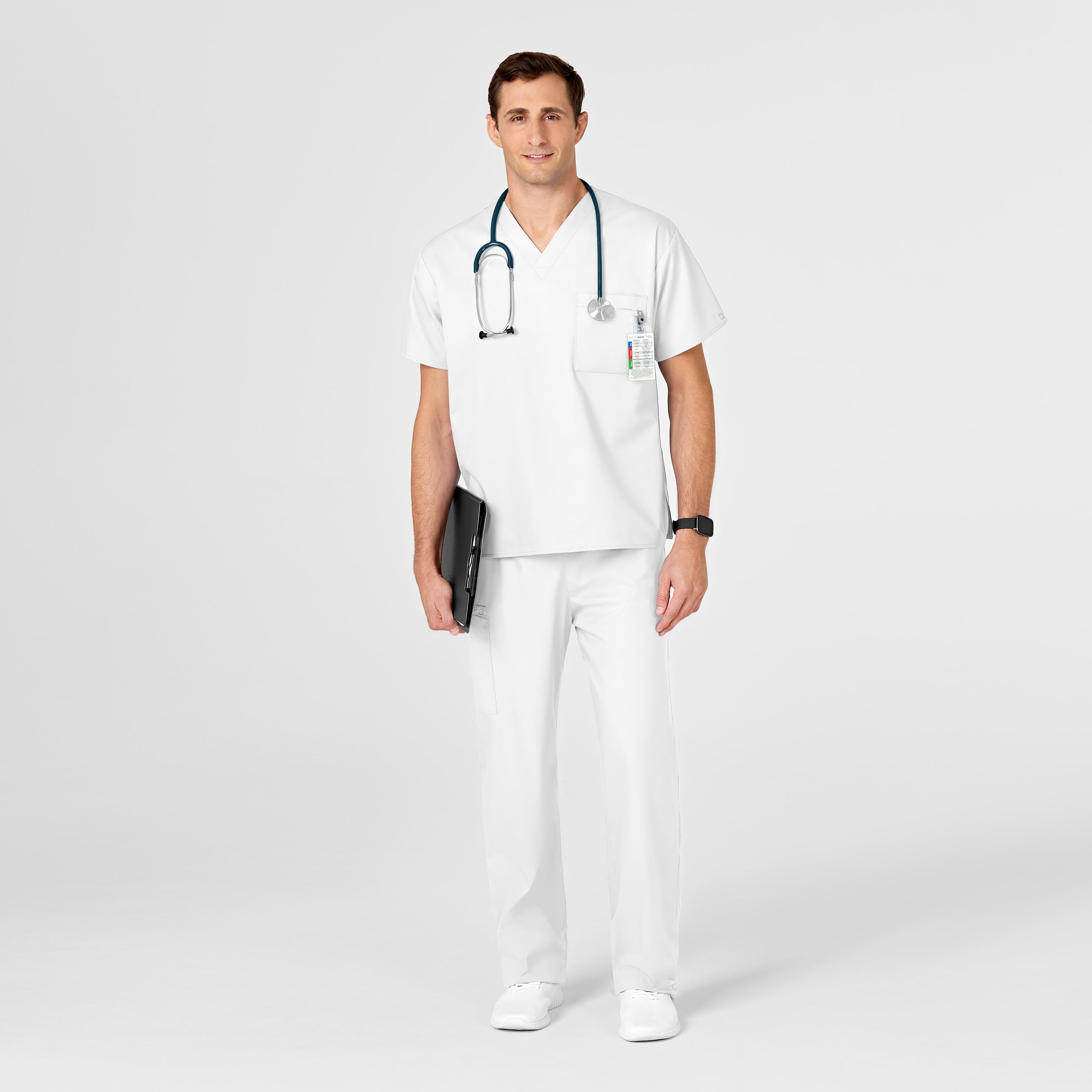 WonderWORK 100 Unisex V-Neck Scrub Top White