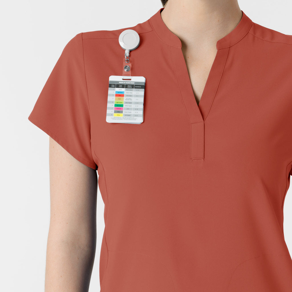 RENEW 6734 Mandarin Collar Scrub Top Mineral Red