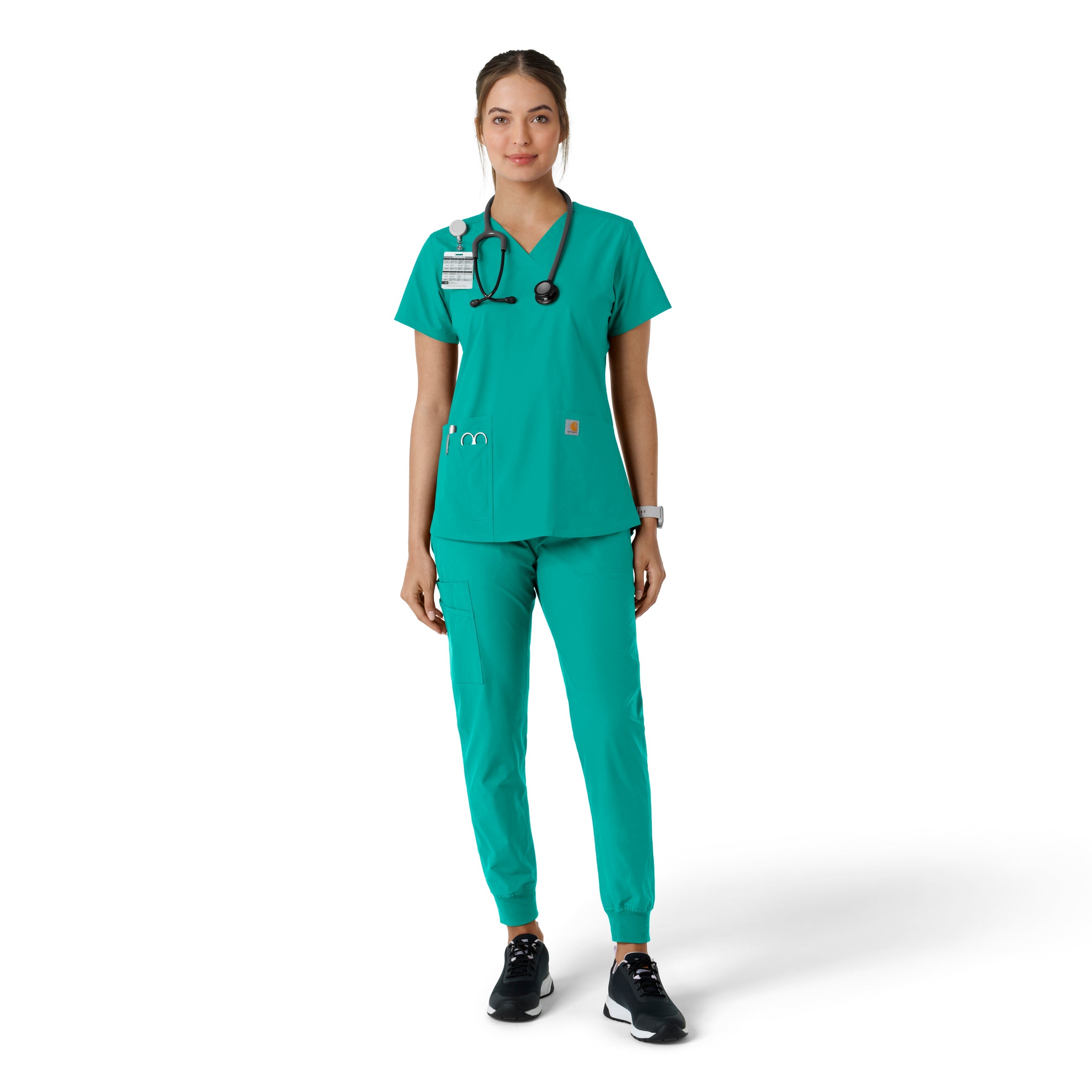 Force Essentials C12313 V-Neck Knit Panel Scrub Top Teal