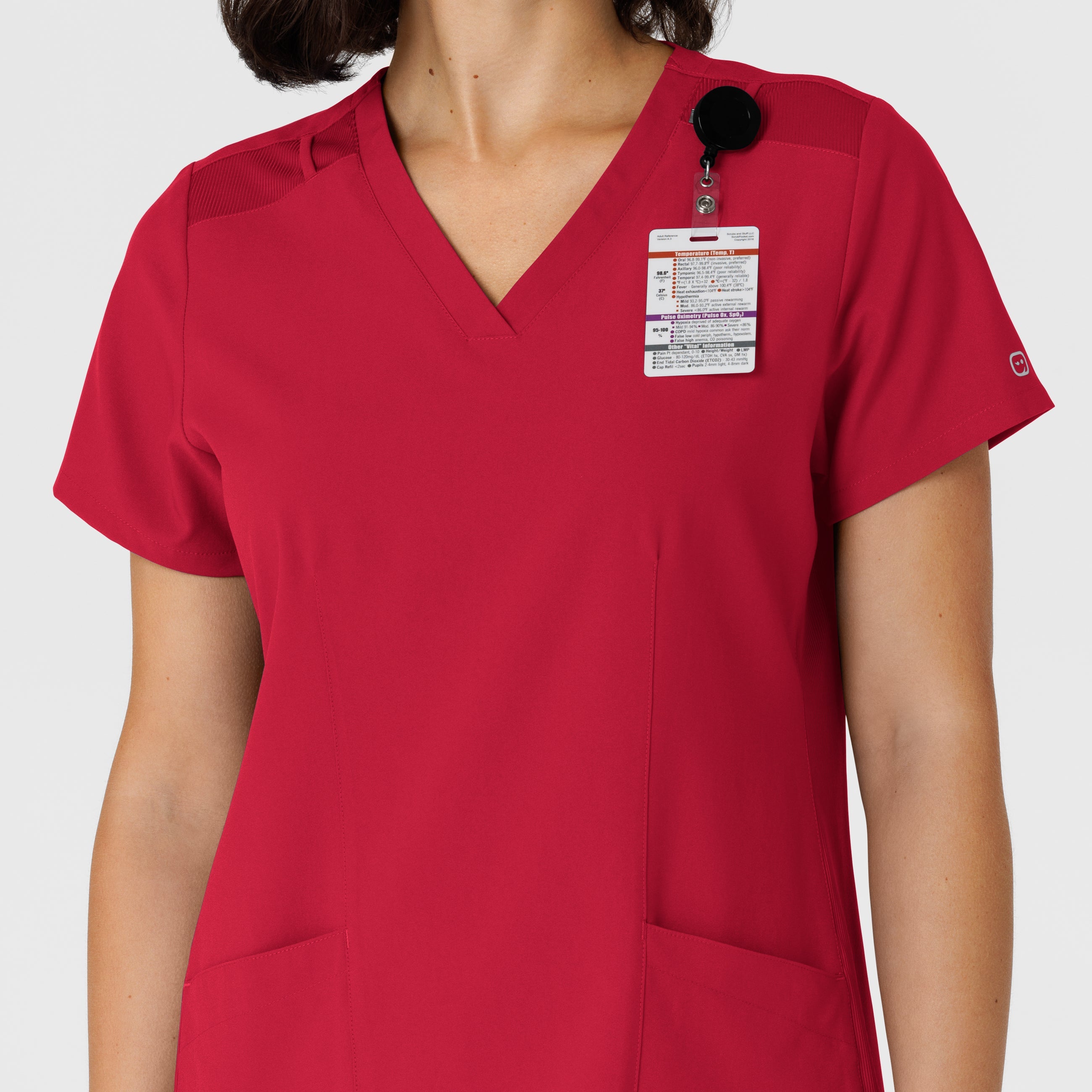 W123 6145 Flex-n-Reach Side Panel V-Neck Scrub Top Red