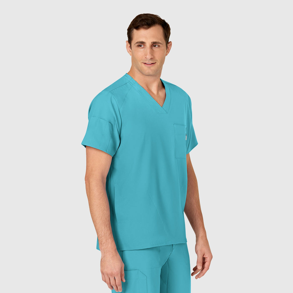 W123 6355 Men's V-Neck Scrub Top Teal Blue