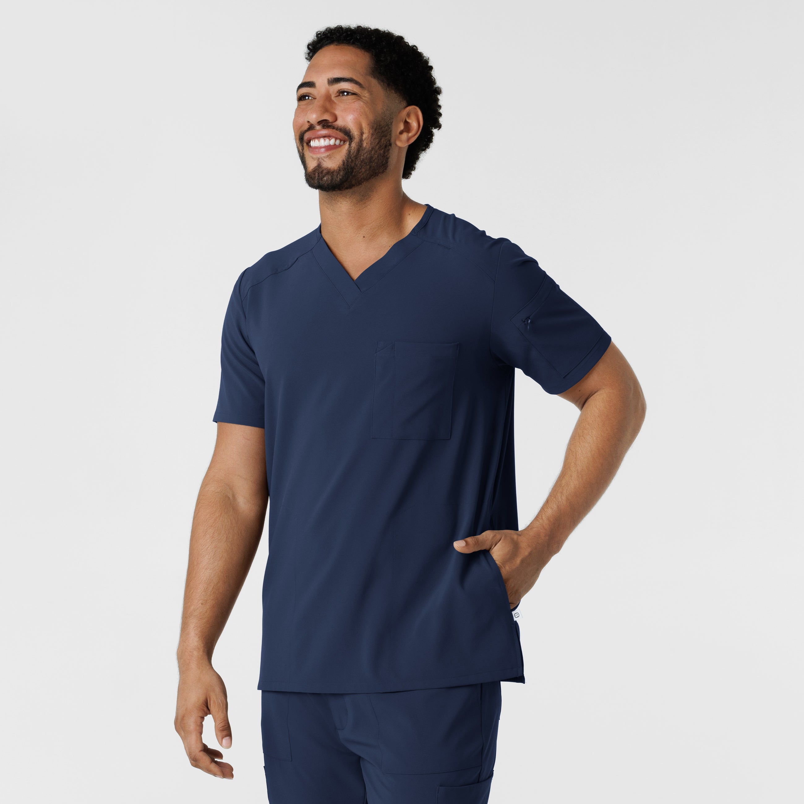 RENEW 6834 Men's V-Neck 5 Pocket Scrub Top Navy