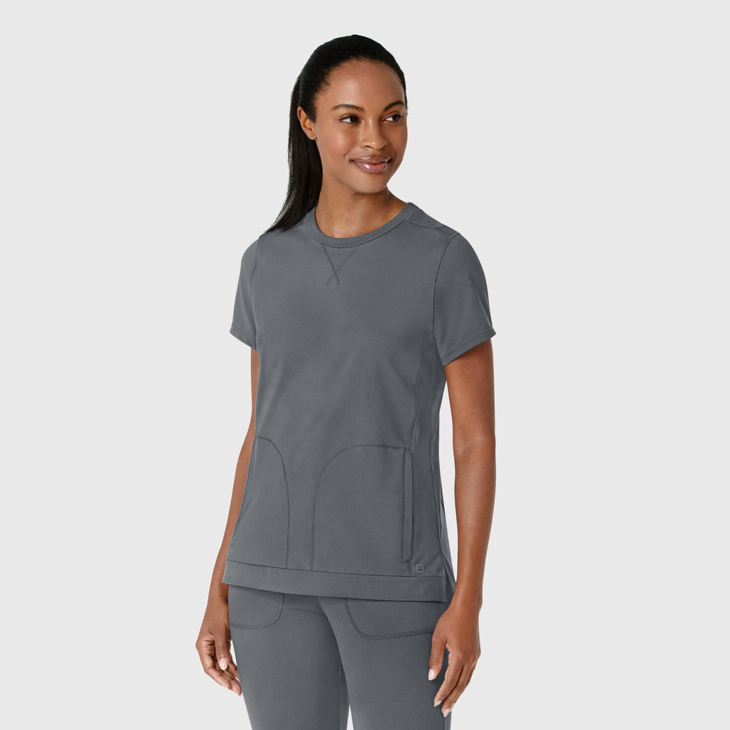 RENEW 6359 Knit Flex-n-Reach Crew Neck Scrub Top Pewter