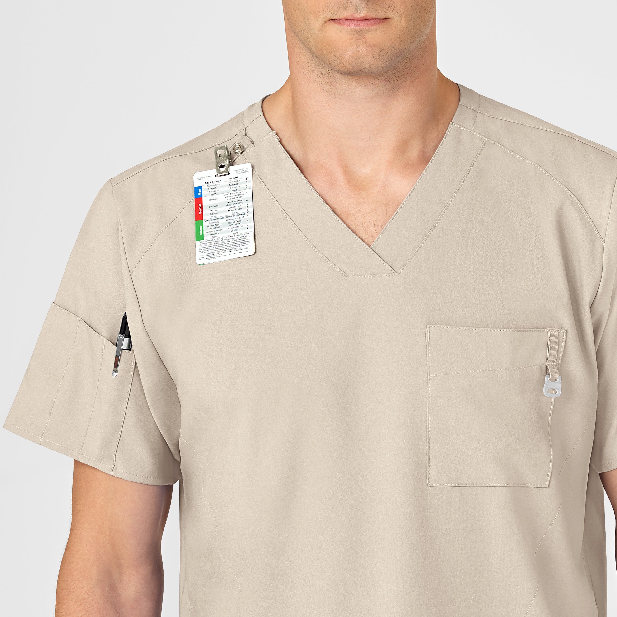 W123 6355 Men's V-Neck Scrub Top Khaki