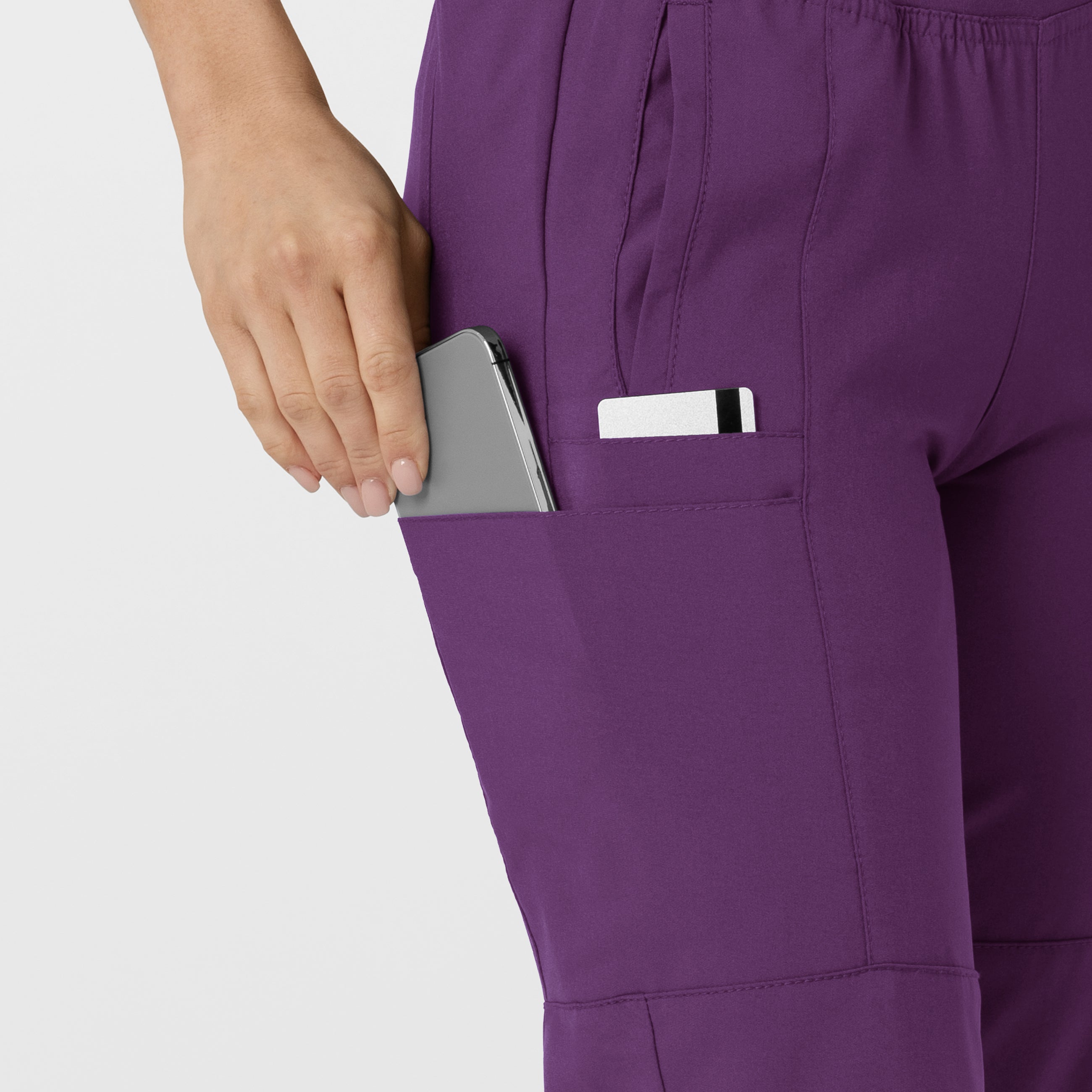 W123 5555 Comfort Waist Cargo Jogger Scrub Pants Eggplant