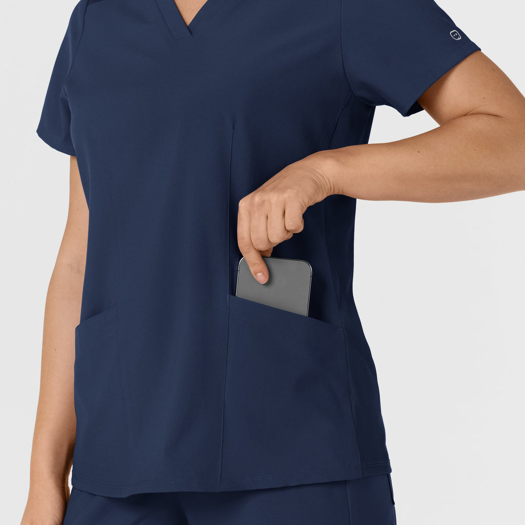 W123 6145 Flex-n-Reach Side Panel V-Neck Scrub Top Navy