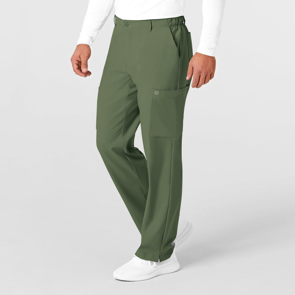 W123 5355 Men's Flat Front Cargo Scrub Pants Olive
