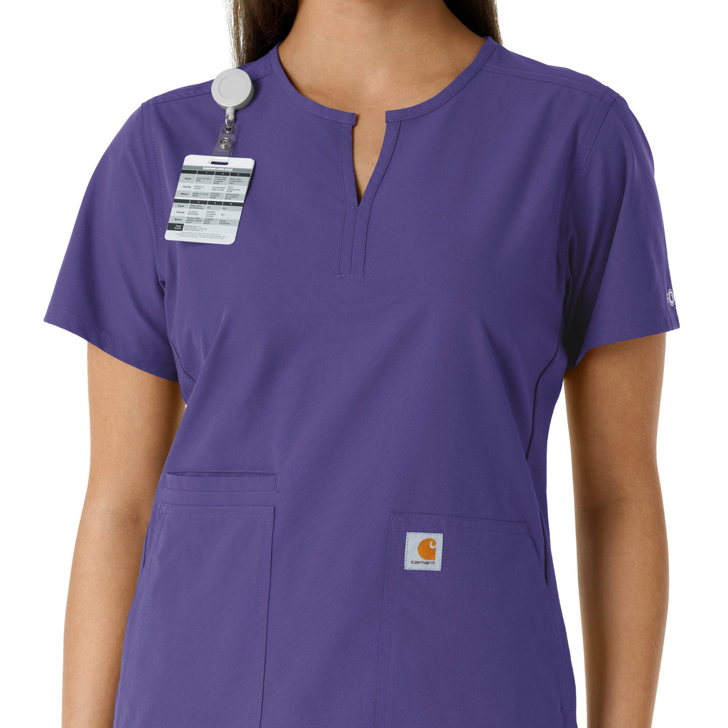 Force Essentials C12413 Notch Neck Tunic Knit Panel Scrub Top Grape