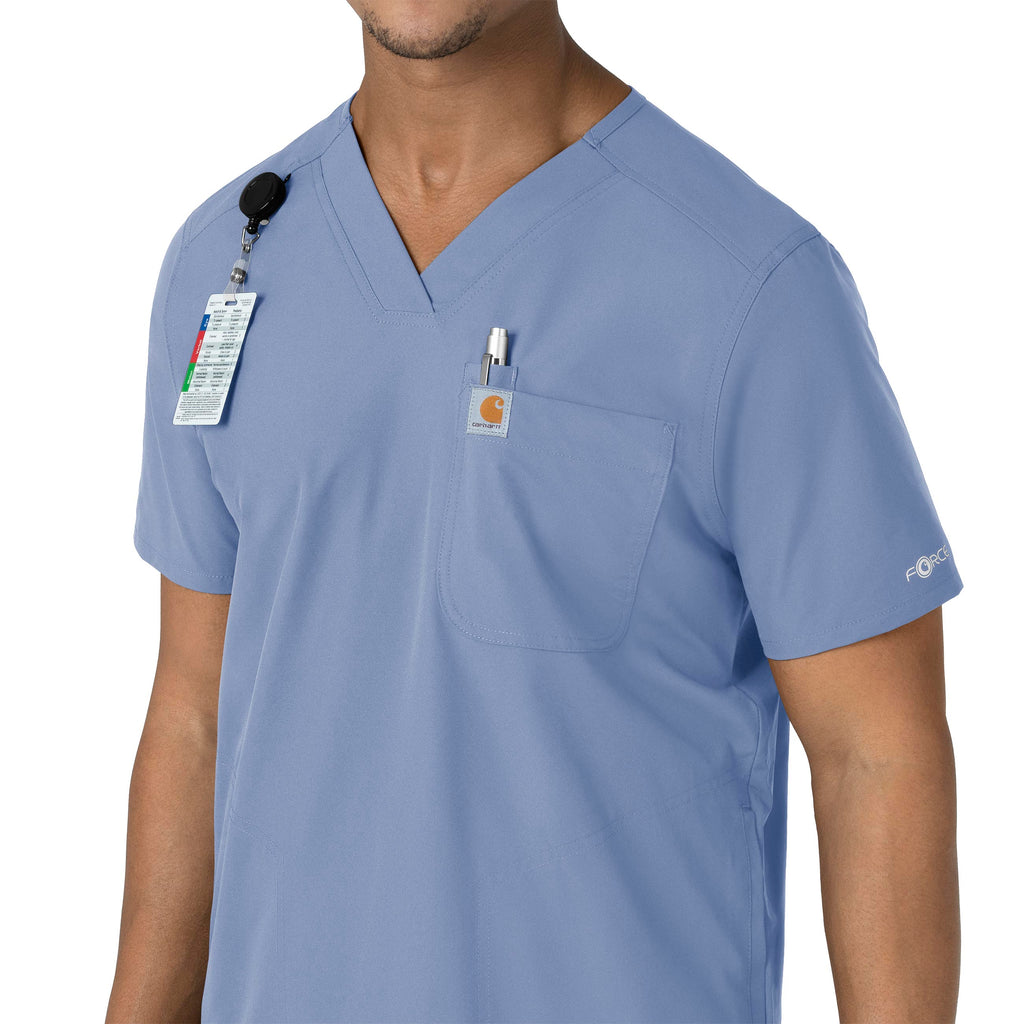 Force Essentials C16113 Men's V-Neck Shirttail Scrub Top Ceil Blue