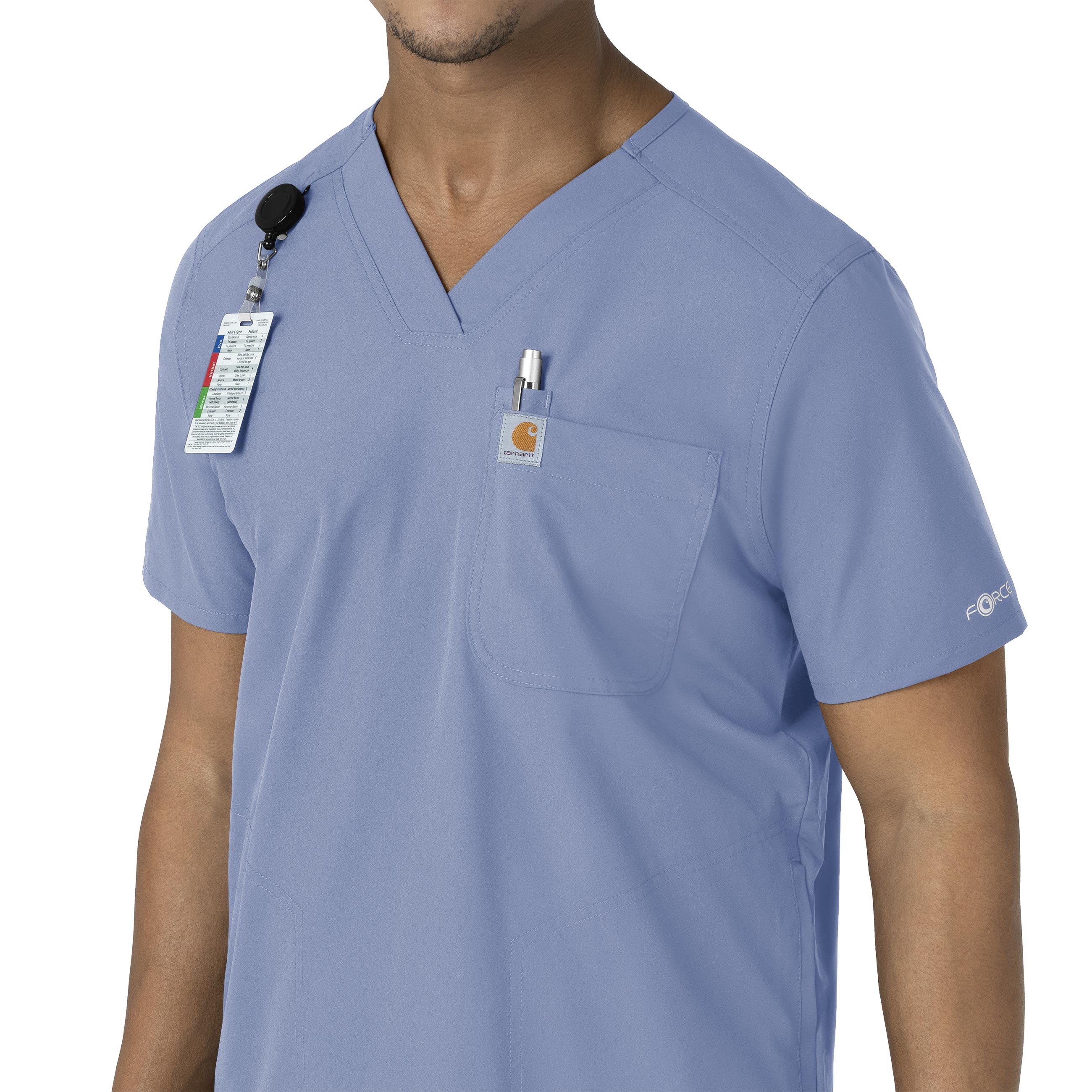 Force Essentials C16113 Men's V-Neck Shirttail Scrub Top Ceil Blue