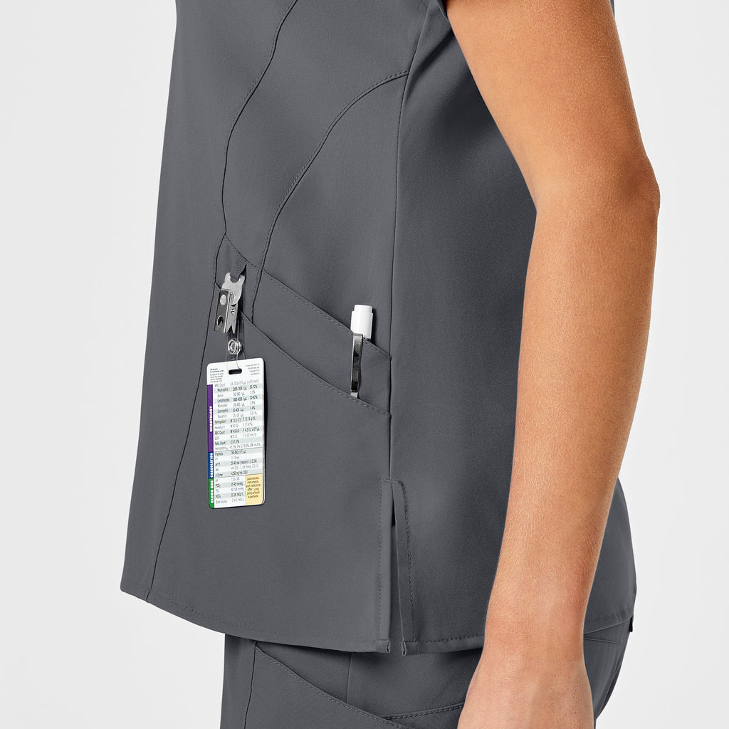W123 6155 Stylized V-Neck Scrub Top Pewter