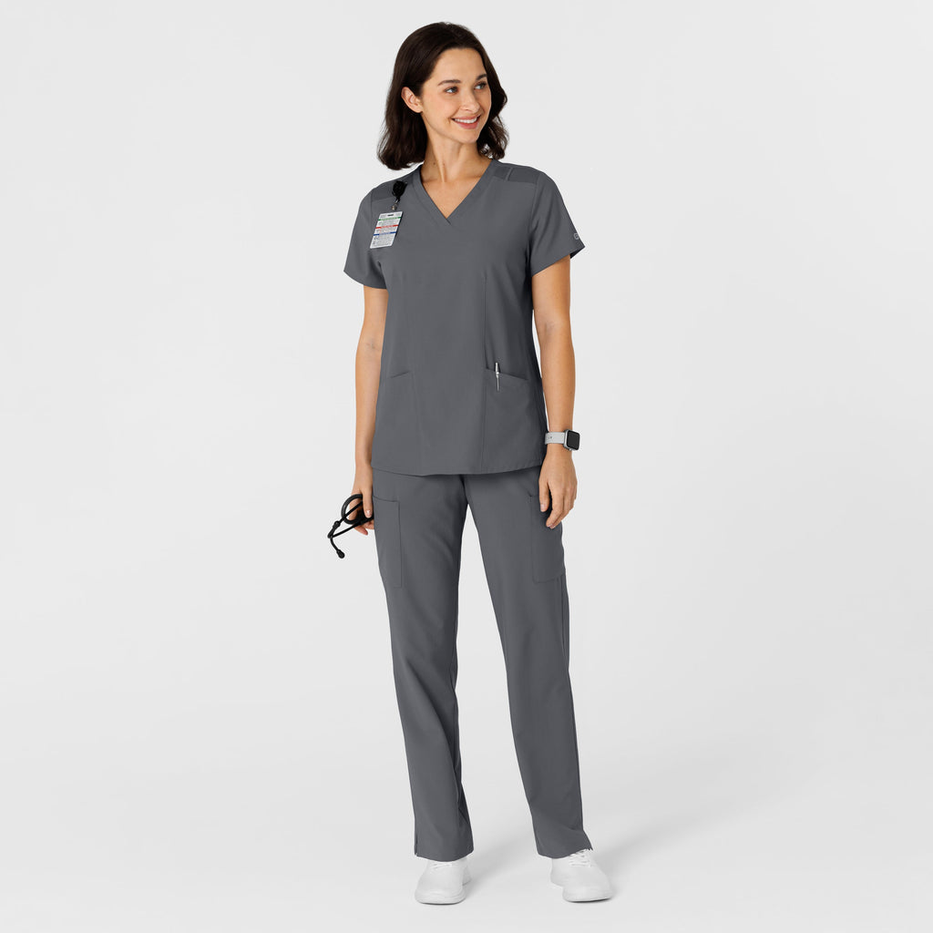 W123 6145 Flex-n-Reach Side Panel V-Neck Scrub Top Pewter