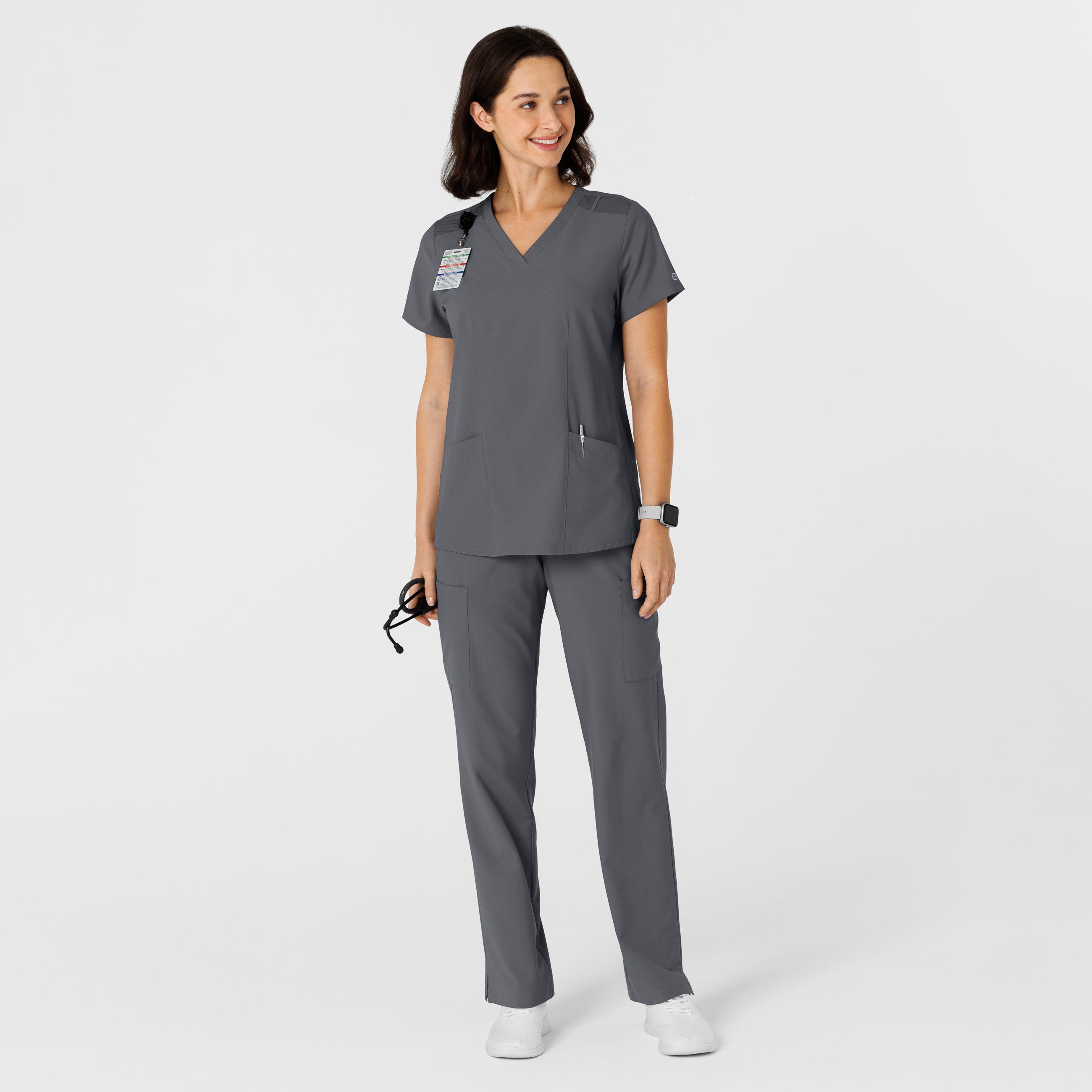 W123 6145 Flex-n-Reach Side Panel V-Neck Scrub Top Pewter