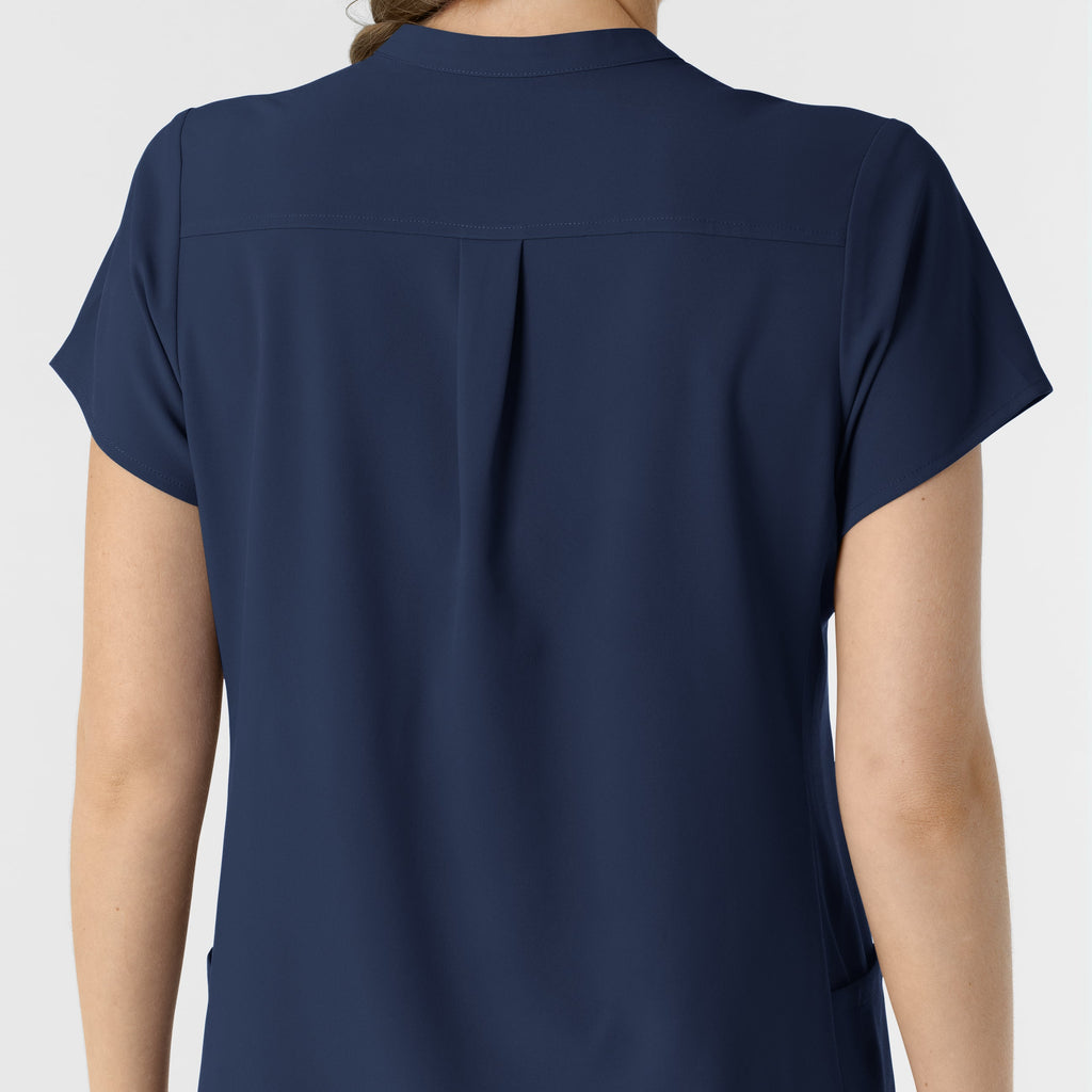 RENEW 6734 Mandarin Collar Scrub Top Navy