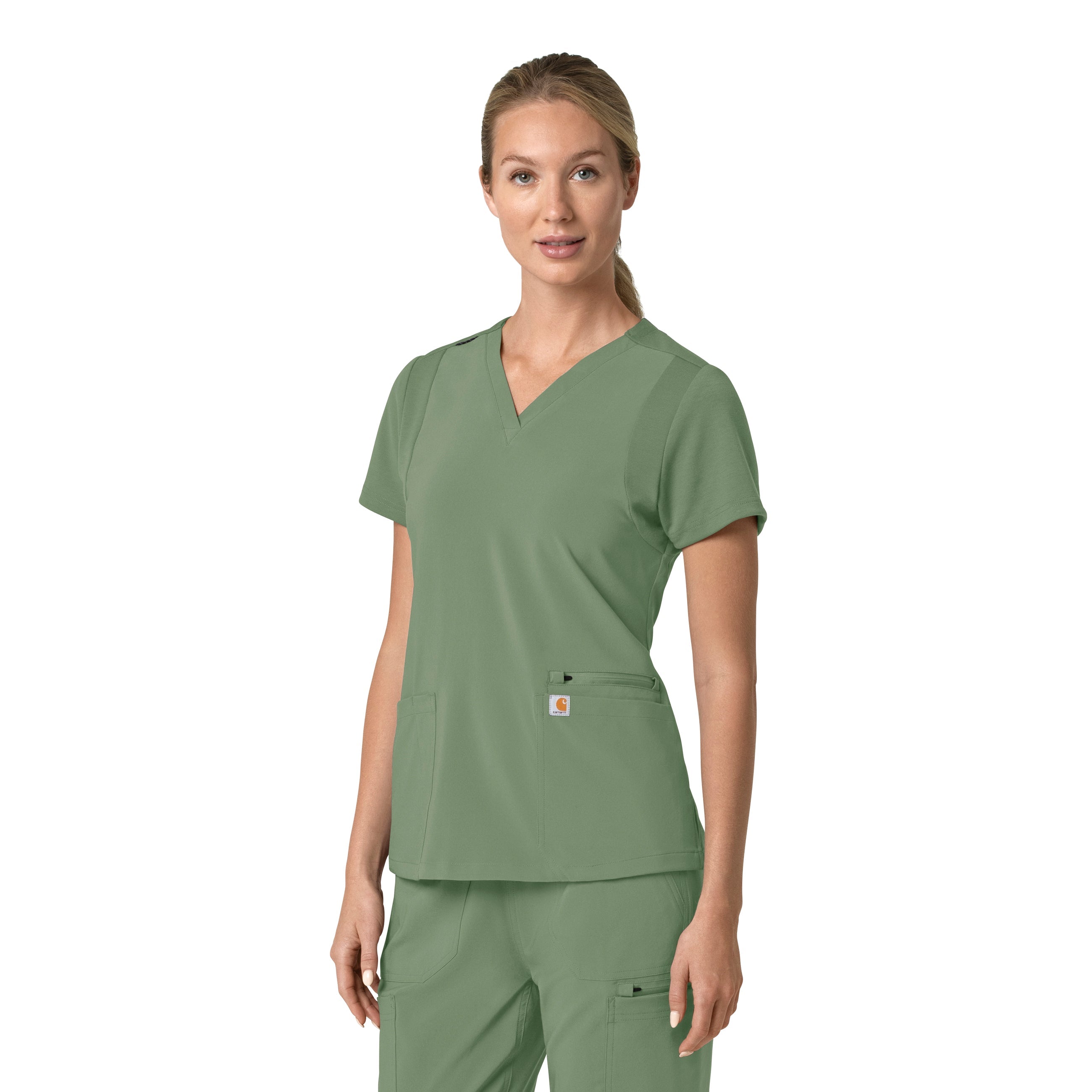 Force Cross-Flex C13210 Women's Flex Panel V-Neck Scrub Top Green Slate