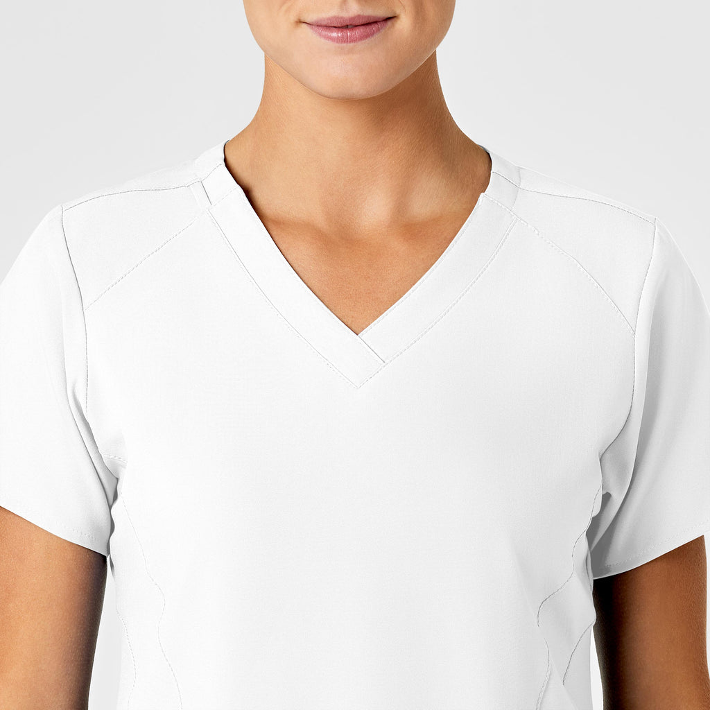 W123 6155 Stylized V-Neck Scrub Top White