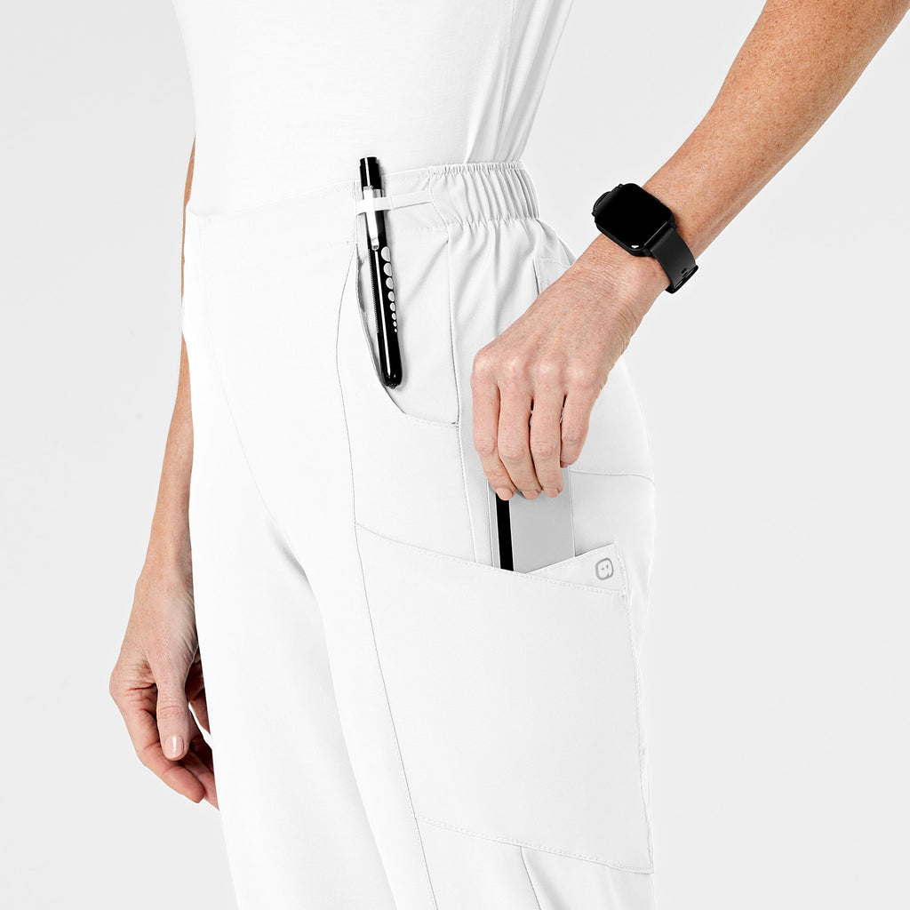 W123 5155 Flat Front Cargo Scrub Pants White