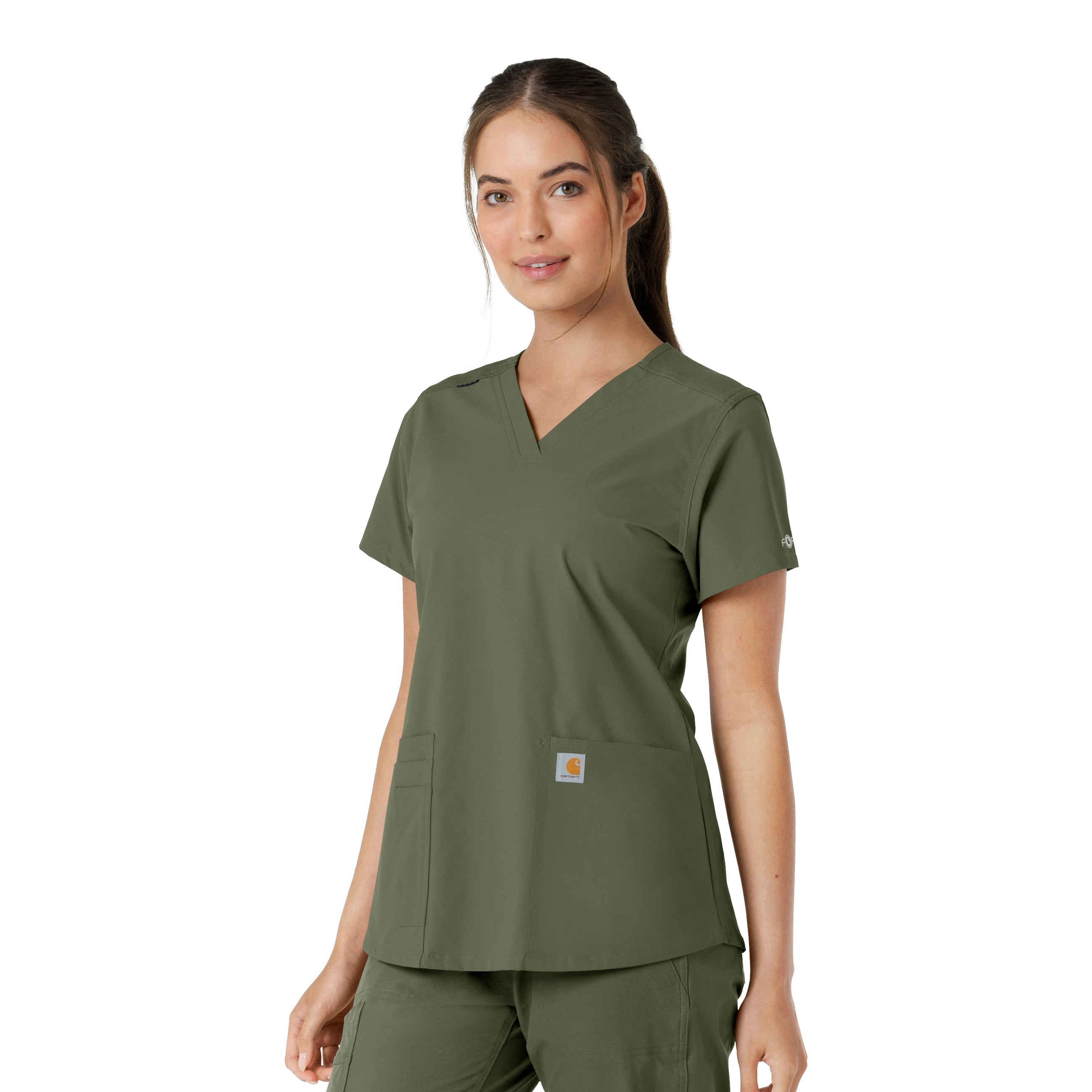 Force Essentials C12313 V-Neck Knit Panel Scrub Top Olive