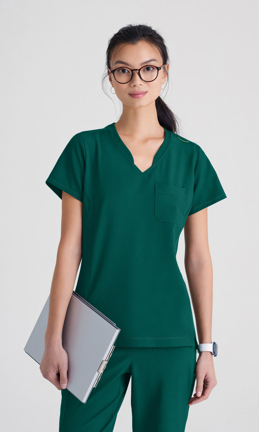 Grey's Anatomy Evolve GSST181 Sway Tuck-In Scrub Top Hunter Green