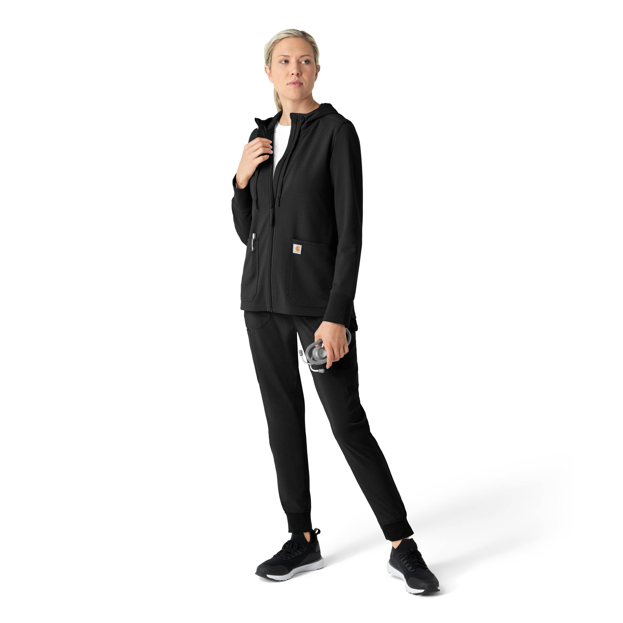 Layers C82008 Women's Full Zip Waffle Hoodie Black