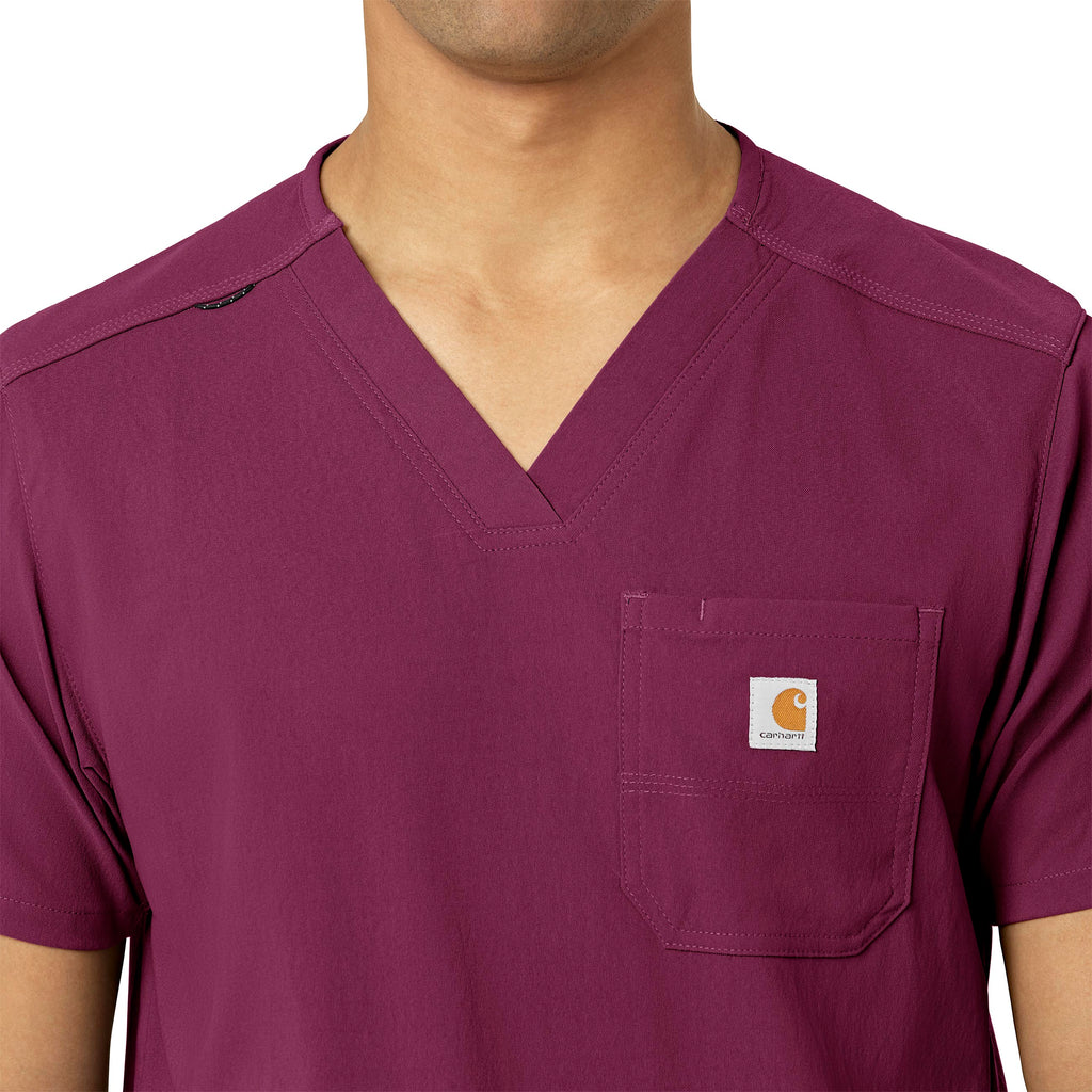 Rugged Flex Peak C15037 Men's 5-Pocket V-Neck Scrub Top Wine