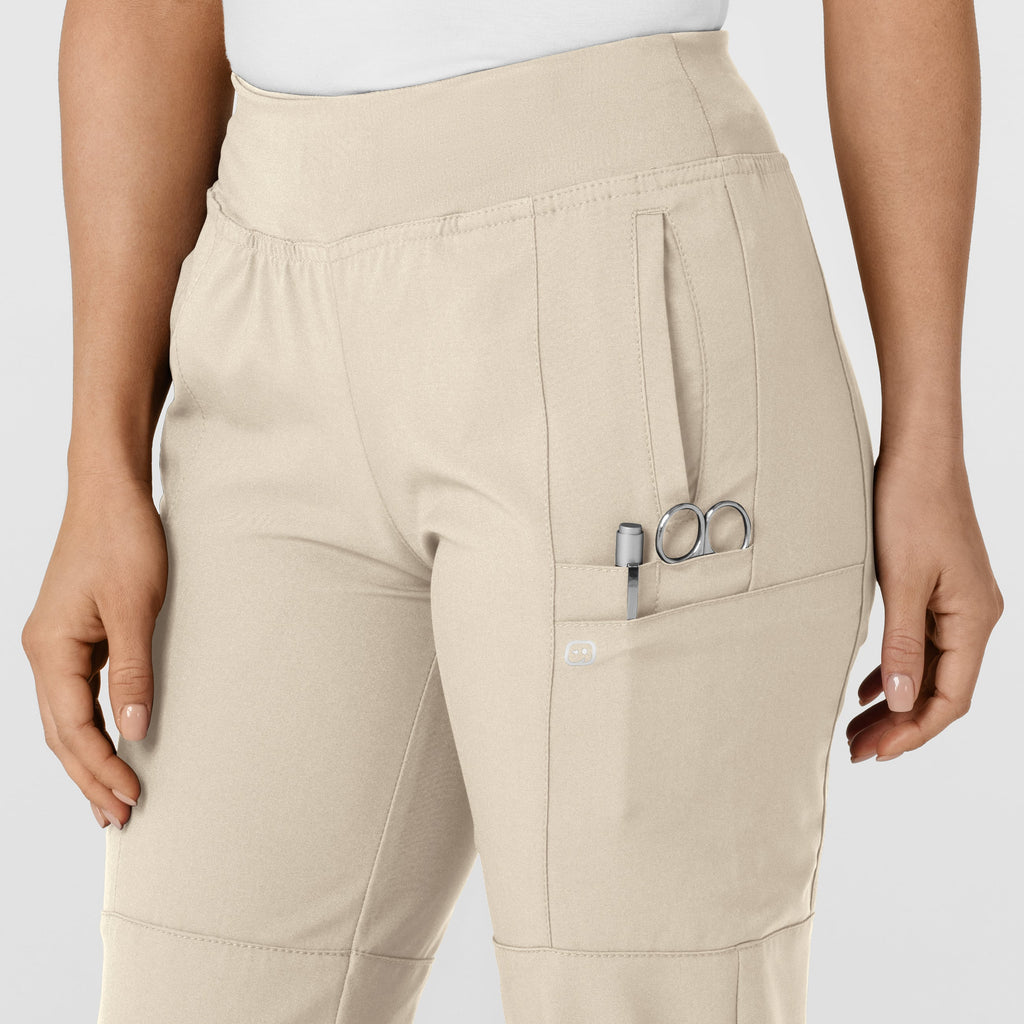 W123 5555 Comfort Waist Cargo Jogger Scrub Pants Khaki