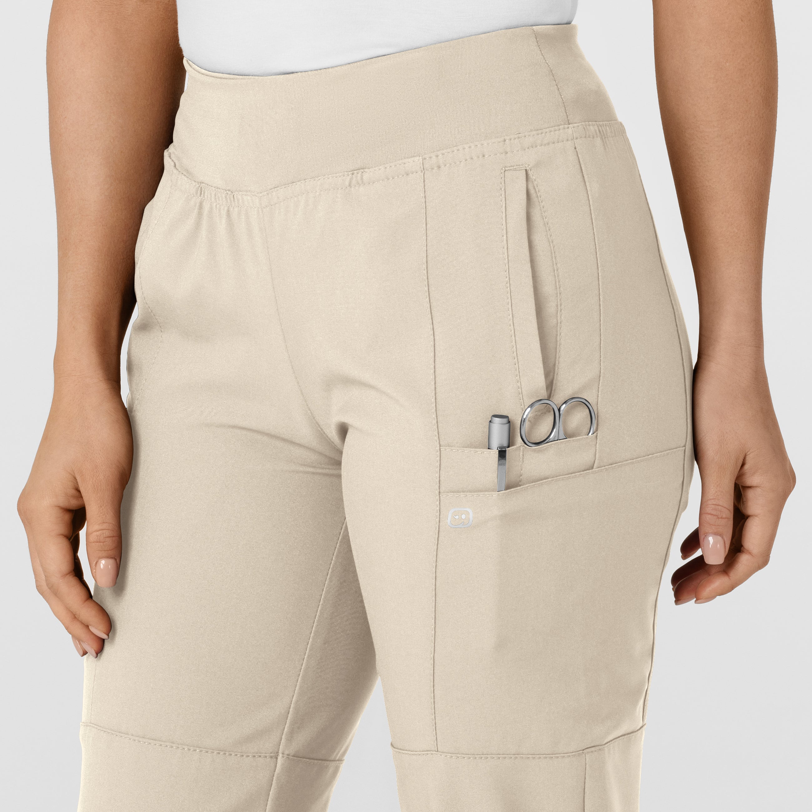 W123 5555 Comfort Waist Cargo Jogger Scrub Pants Khaki