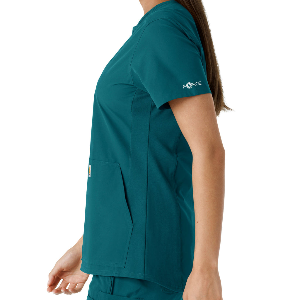 Force Essentials C12413 Notch Neck Tunic Knit Panel Scrub Top Caribbean