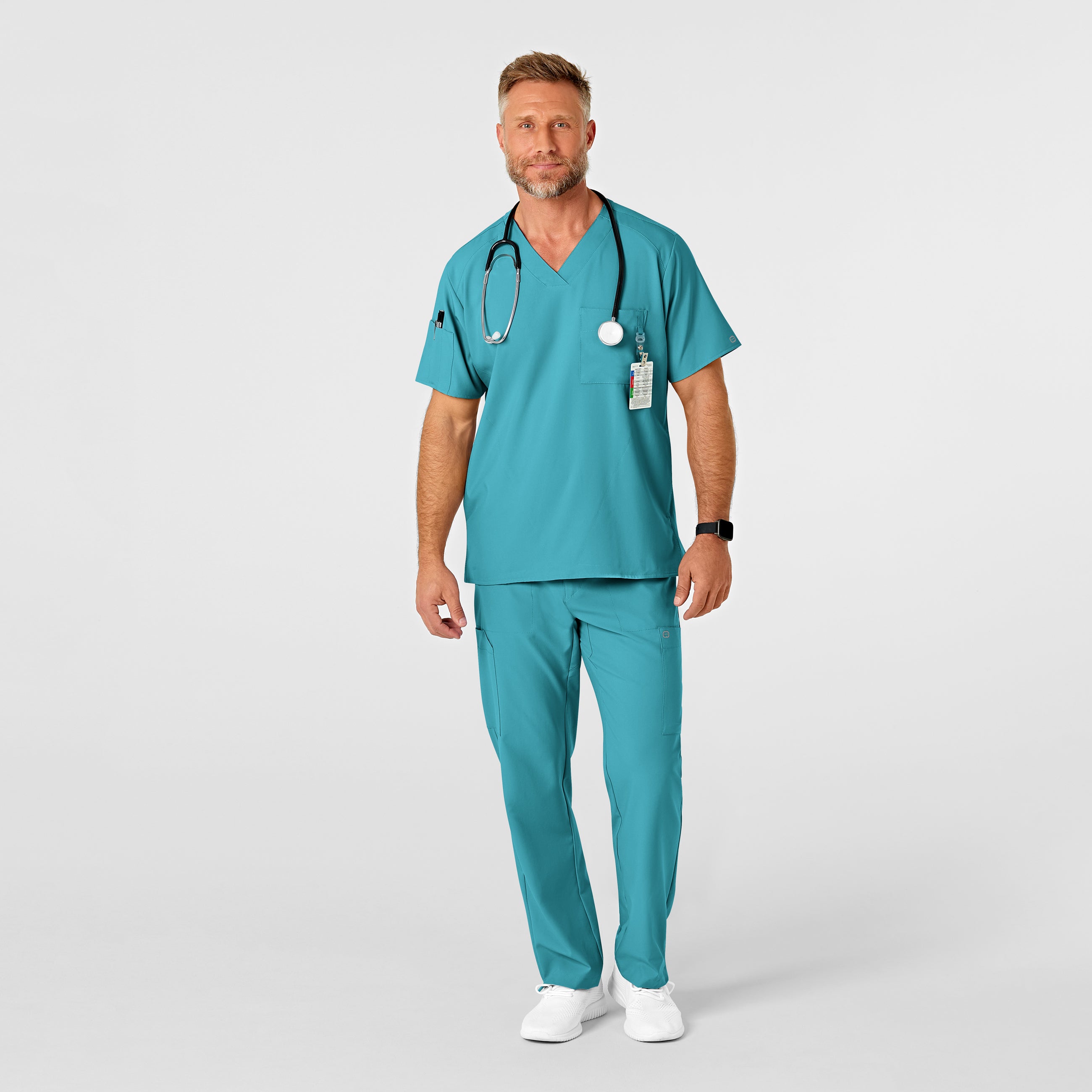 W123 5355 Men's Flat Front Cargo Scrub Pants Teal Blue