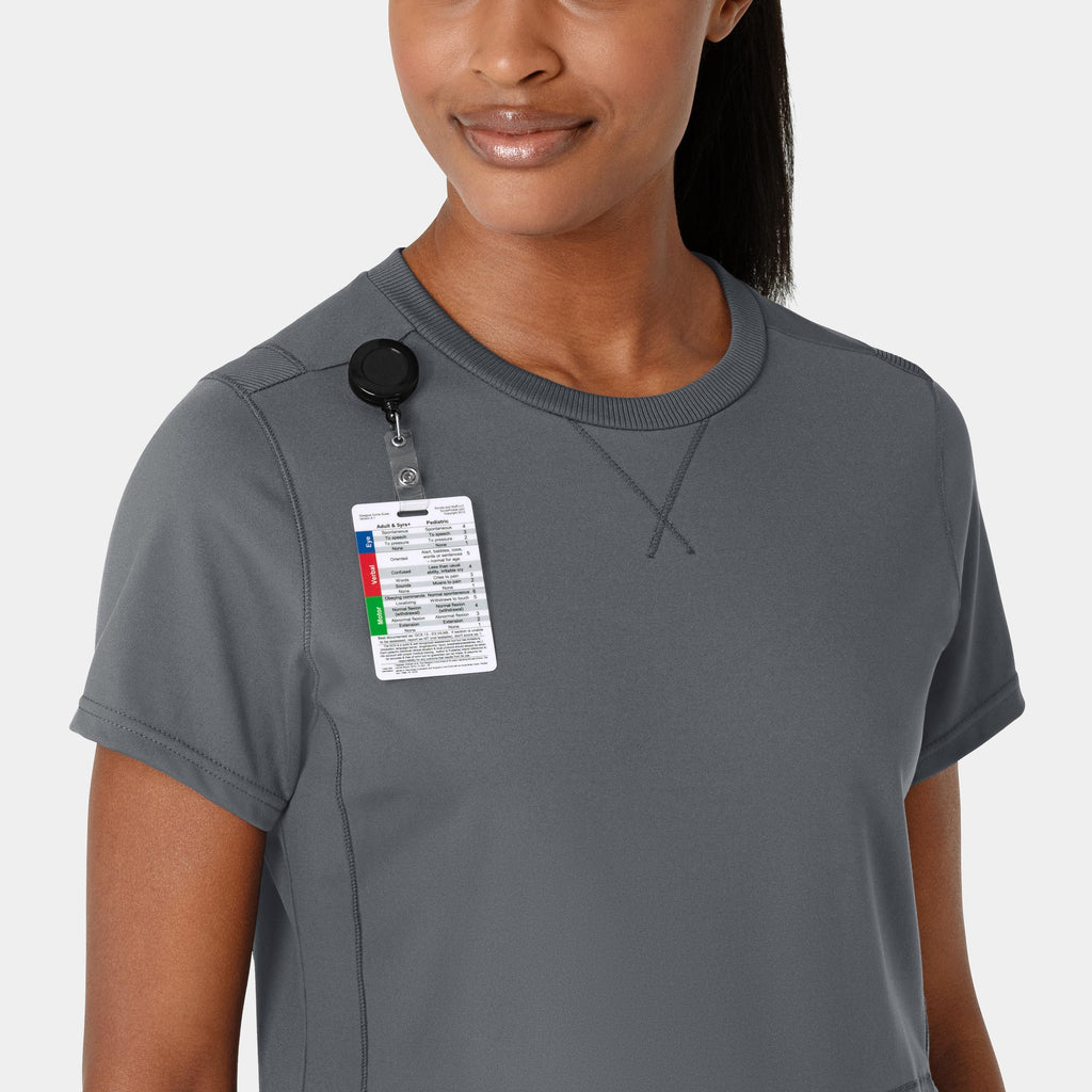 RENEW 6359 Knit Flex-n-Reach Crew Neck Scrub Top Pewter