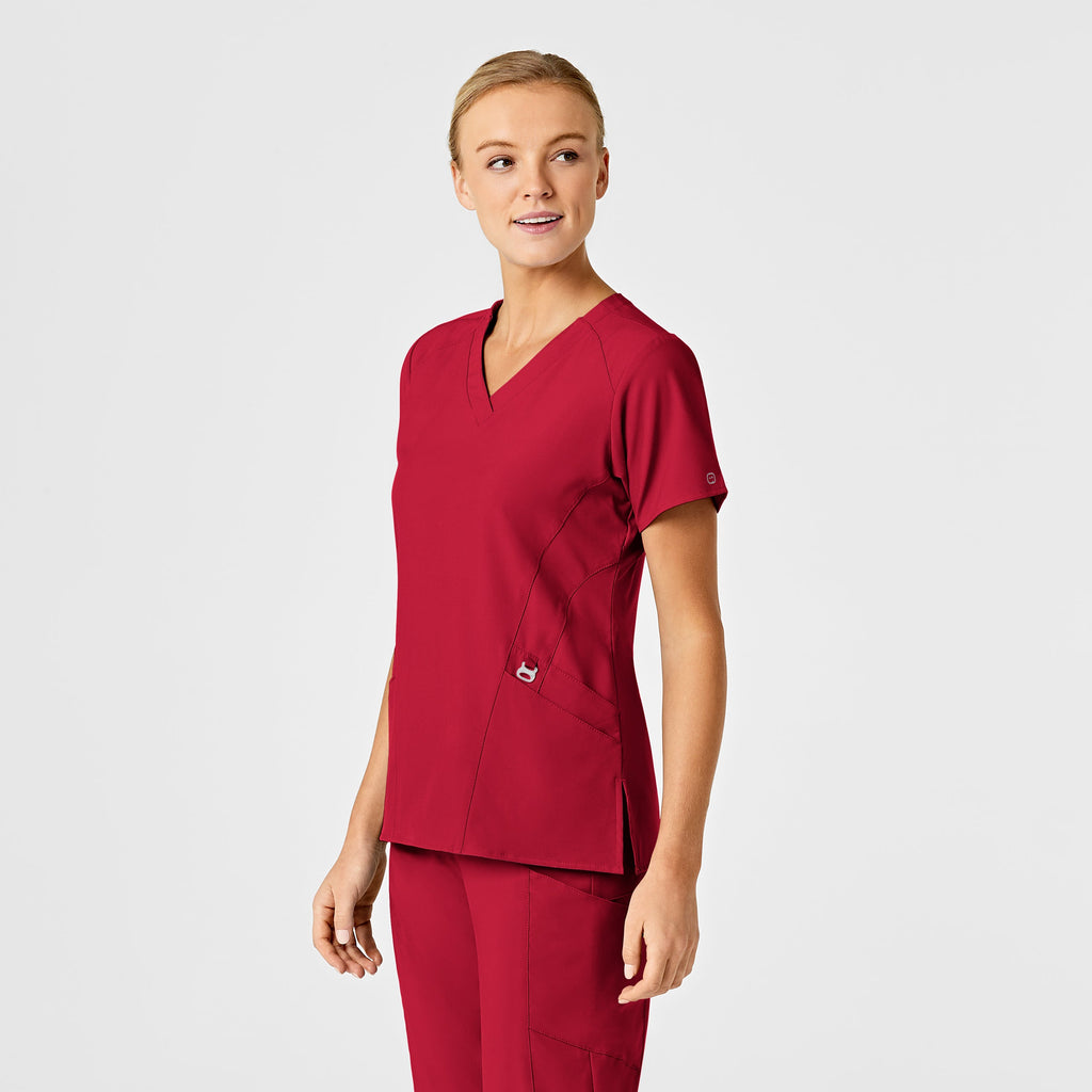 W123 6155 Stylized V-Neck Scrub Top Red