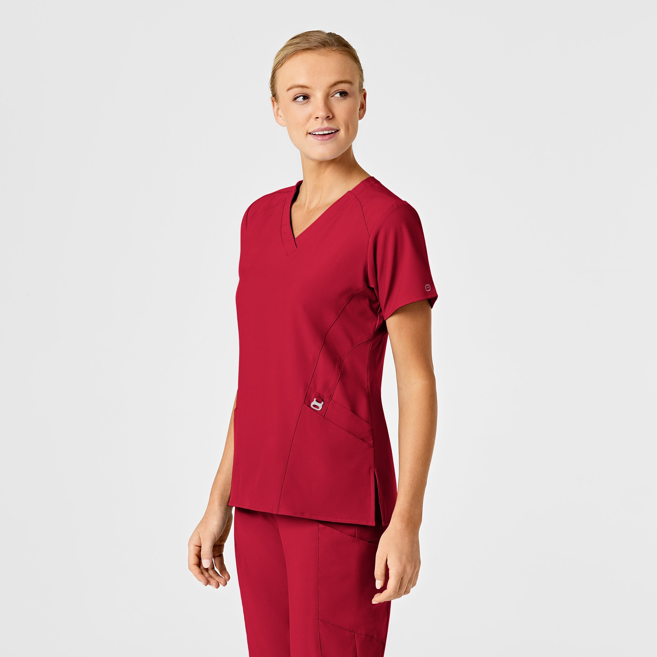 W123 6155 Stylized V-Neck Scrub Top Red