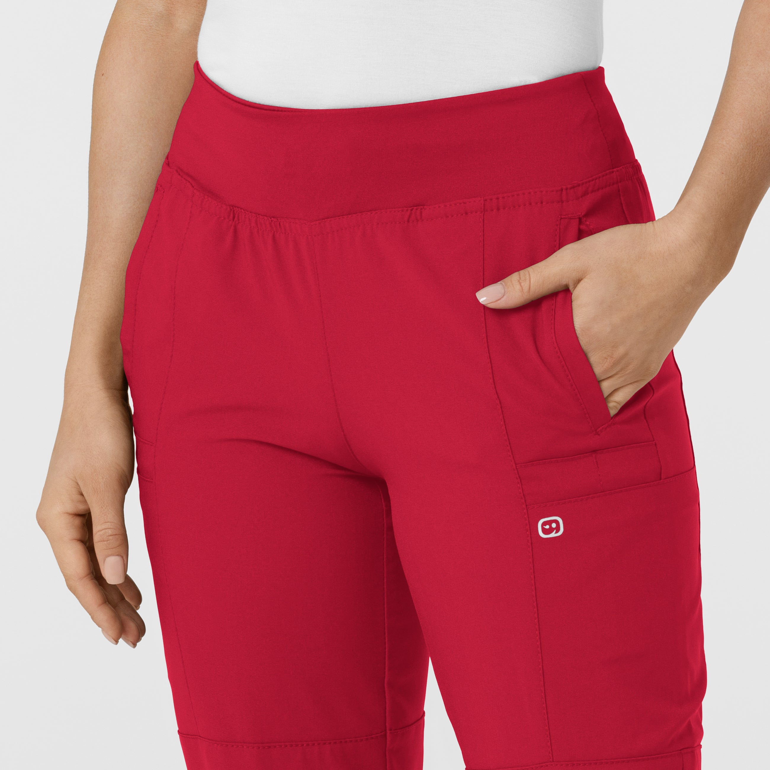 W123 5555 Comfort Waist Cargo Jogger Scrub Pants Red