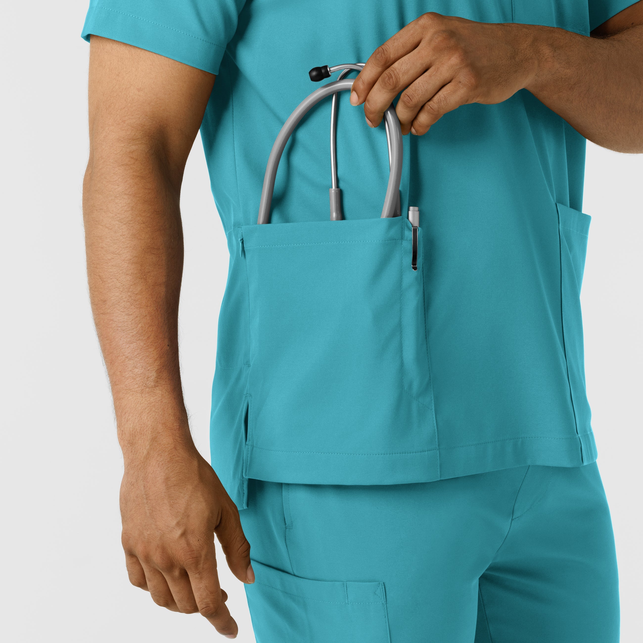 Boundless 6351 Men's Multi Pocket V-Neck Scrub Top Teal