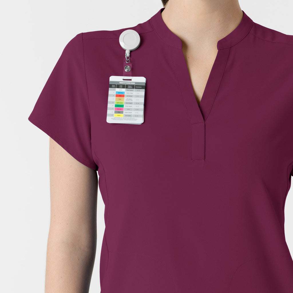 RENEW 6734 Mandarin Collar Scrub Top Wine