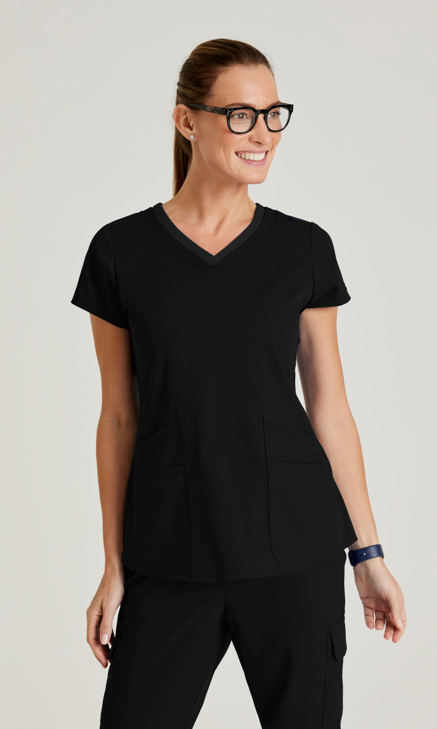 Grey's Anatomy Spandex Stretch GRST194 Meredith Scrub Top Black