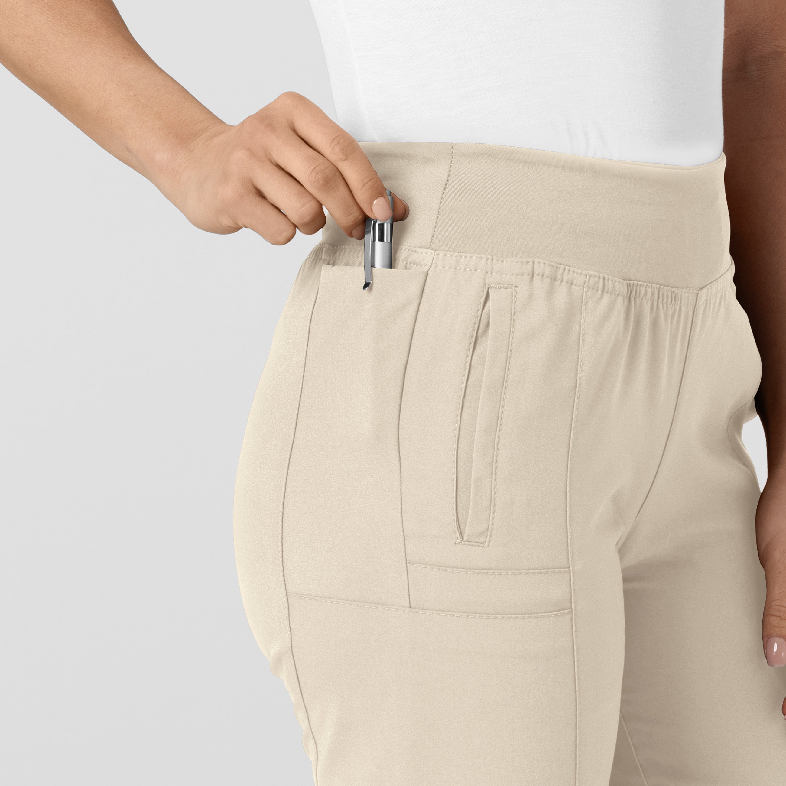 W123 5555 Comfort Waist Cargo Jogger Scrub Pants Khaki