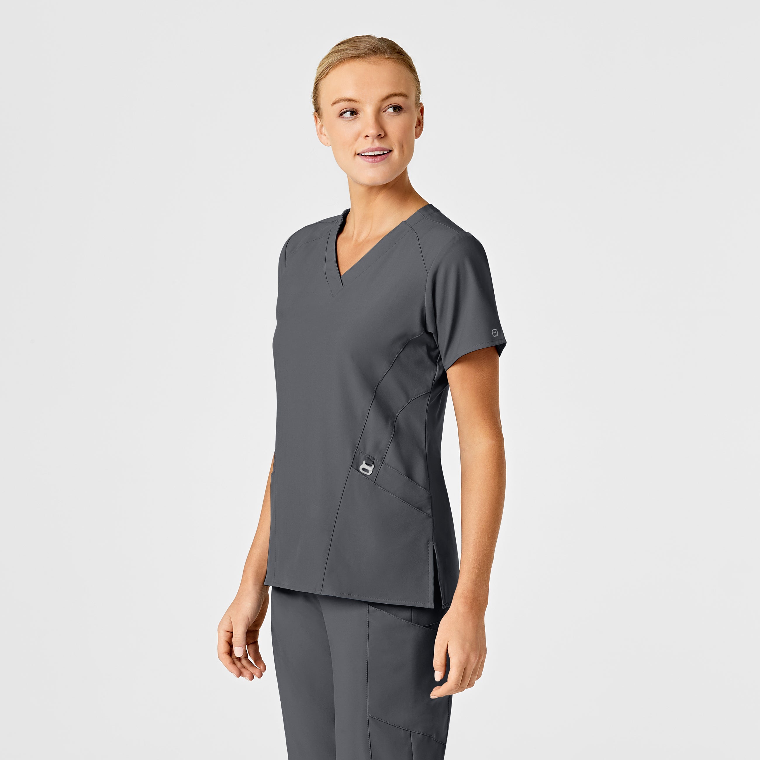 W123 6155 Stylized V-Neck Scrub Top Pewter